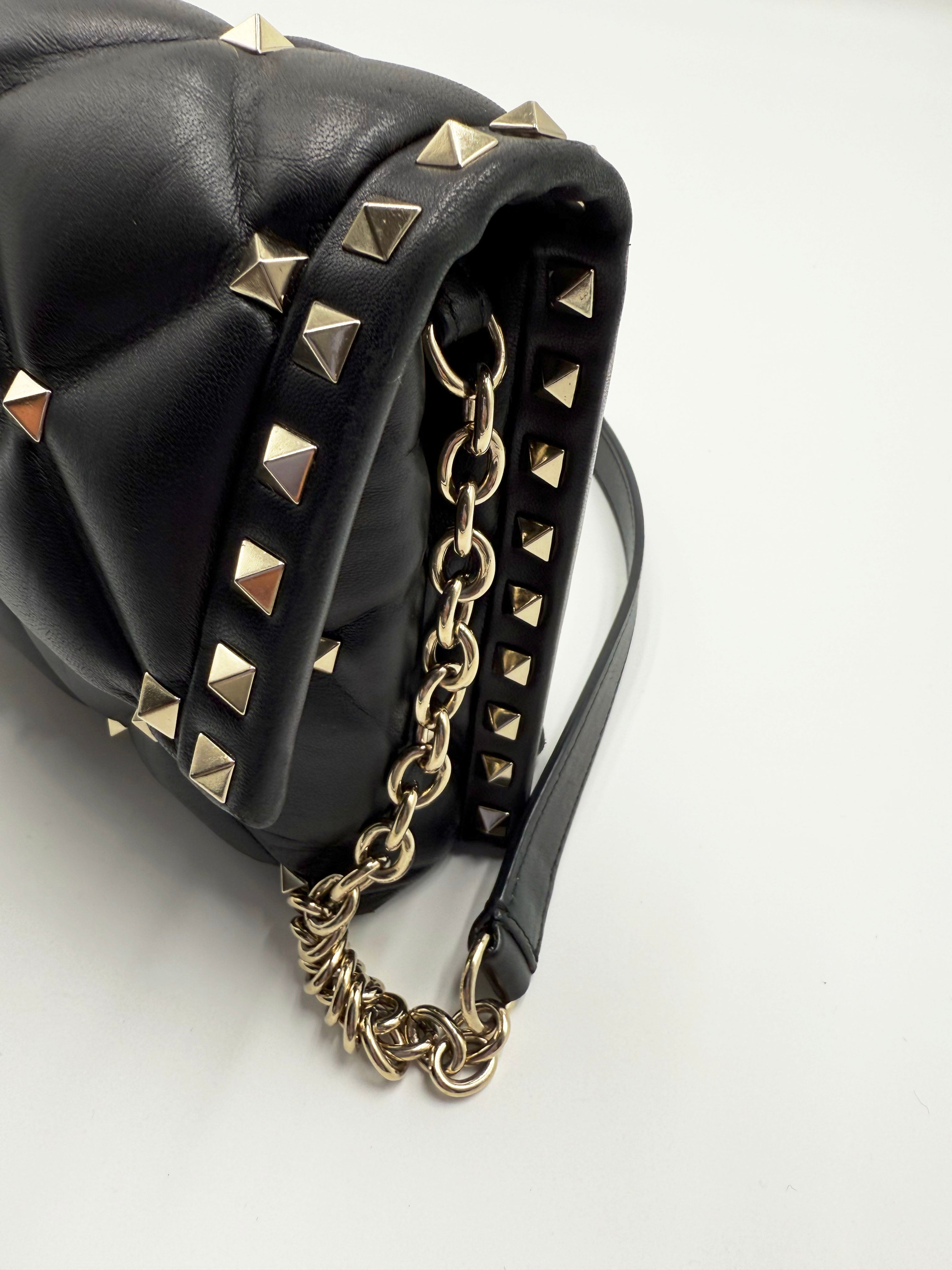 Valentino Candystud Studded Rockstud Black Leather Shoulder Bag - Used Authentic