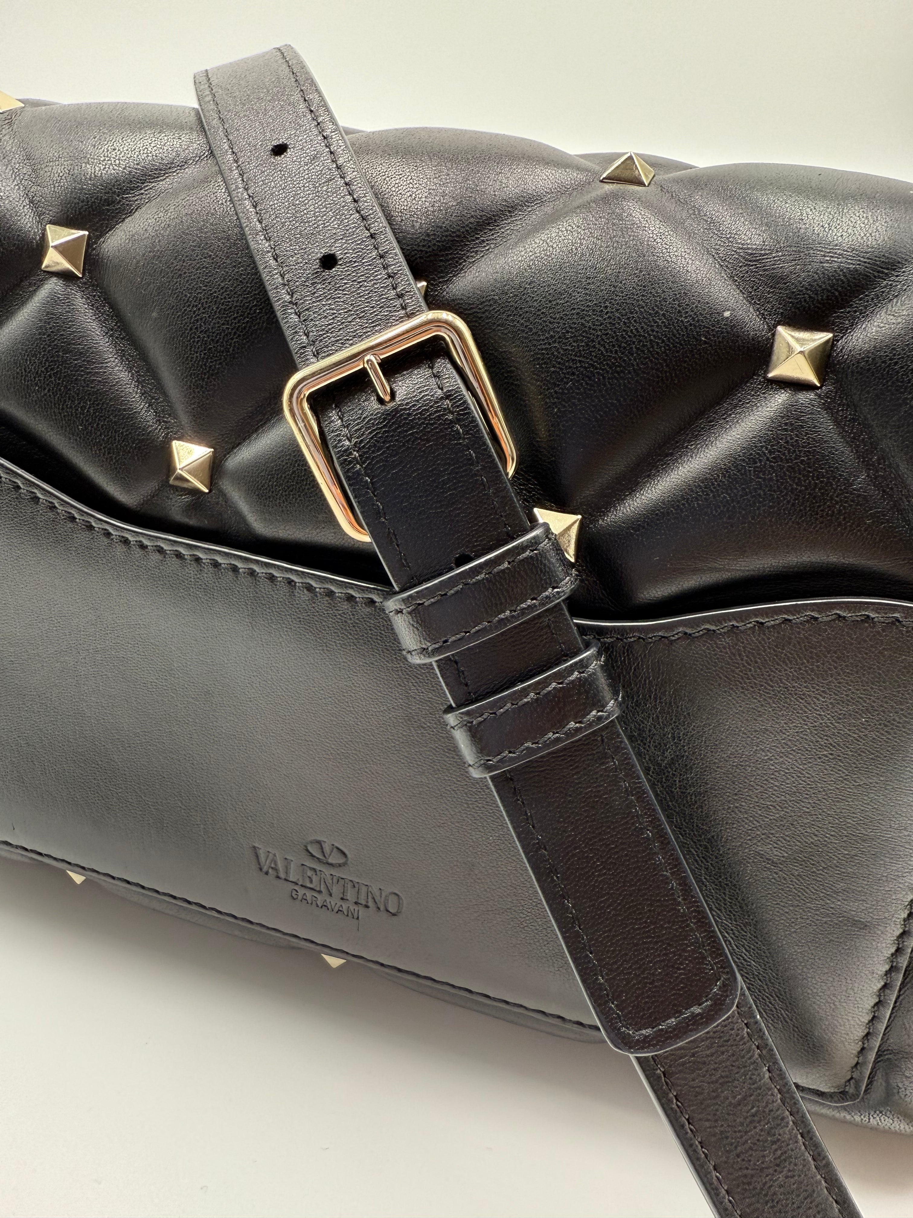 Valentino Candystud Studded Rockstud Black Leather Shoulder Bag - Used Authentic