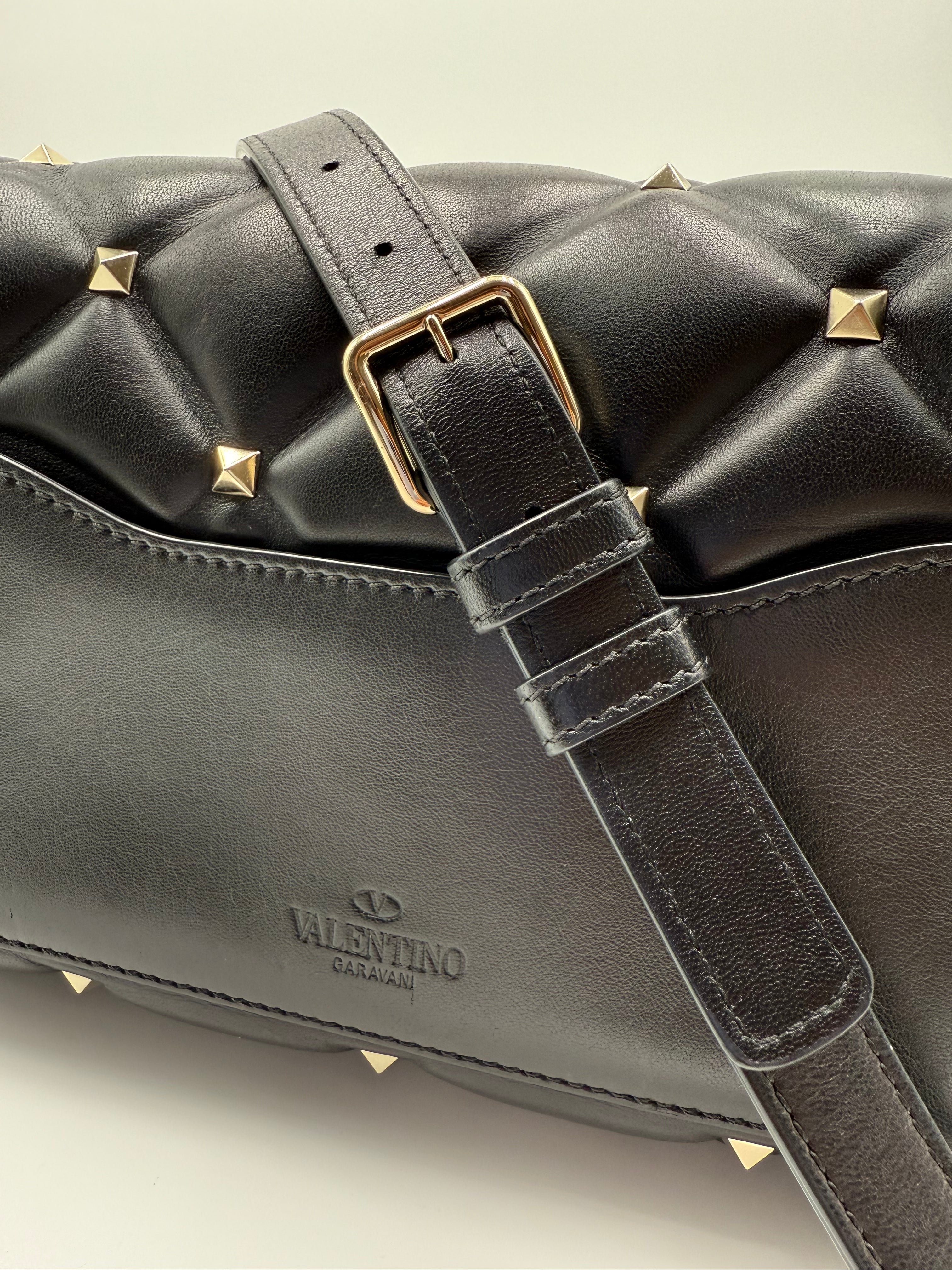 Valentino Candystud Studded Rockstud Black Leather Shoulder Bag - Used Authentic