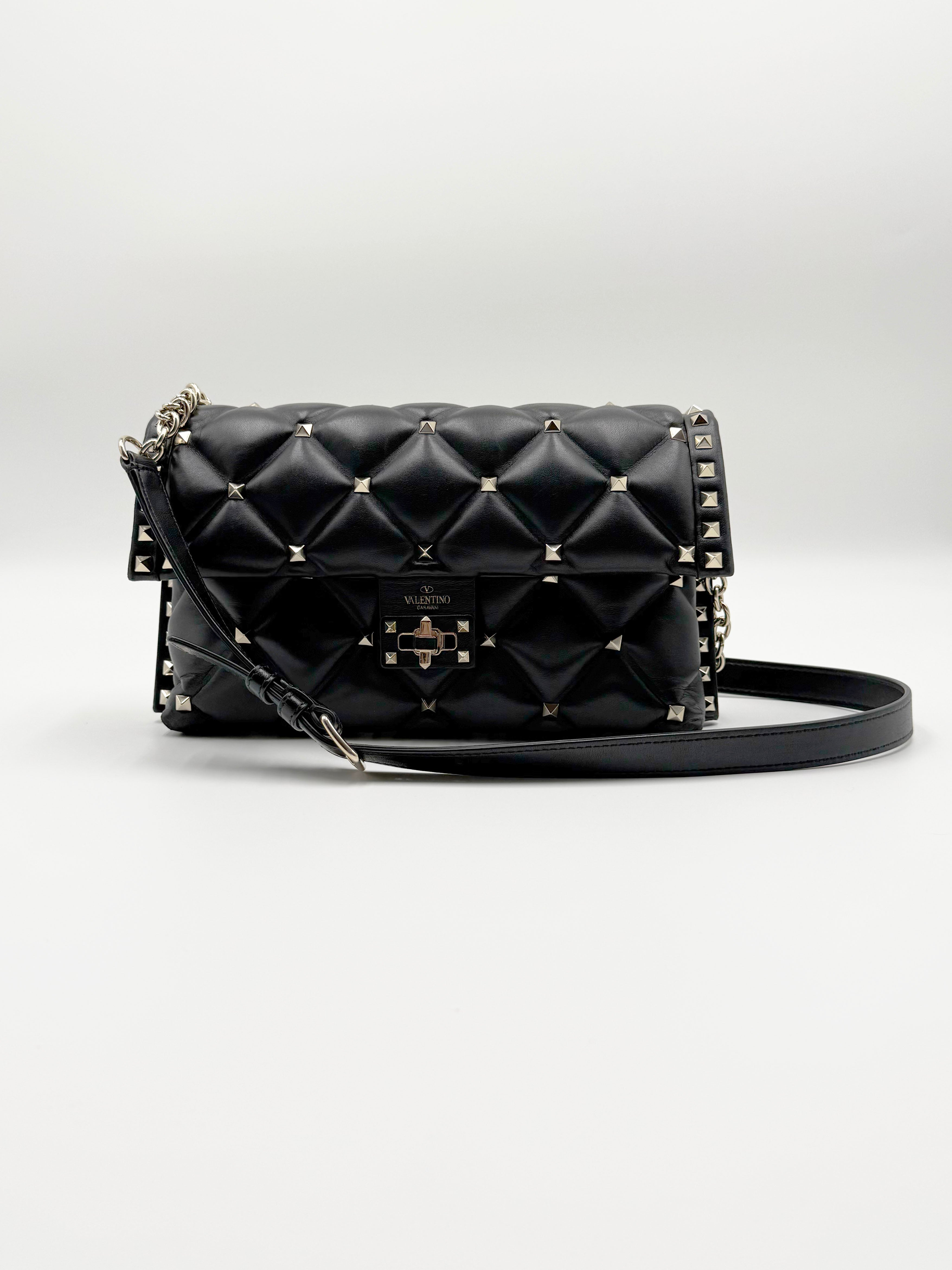 Valentino Candystud Studded Rockstud Black Leather Shoulder Bag - Used Authentic