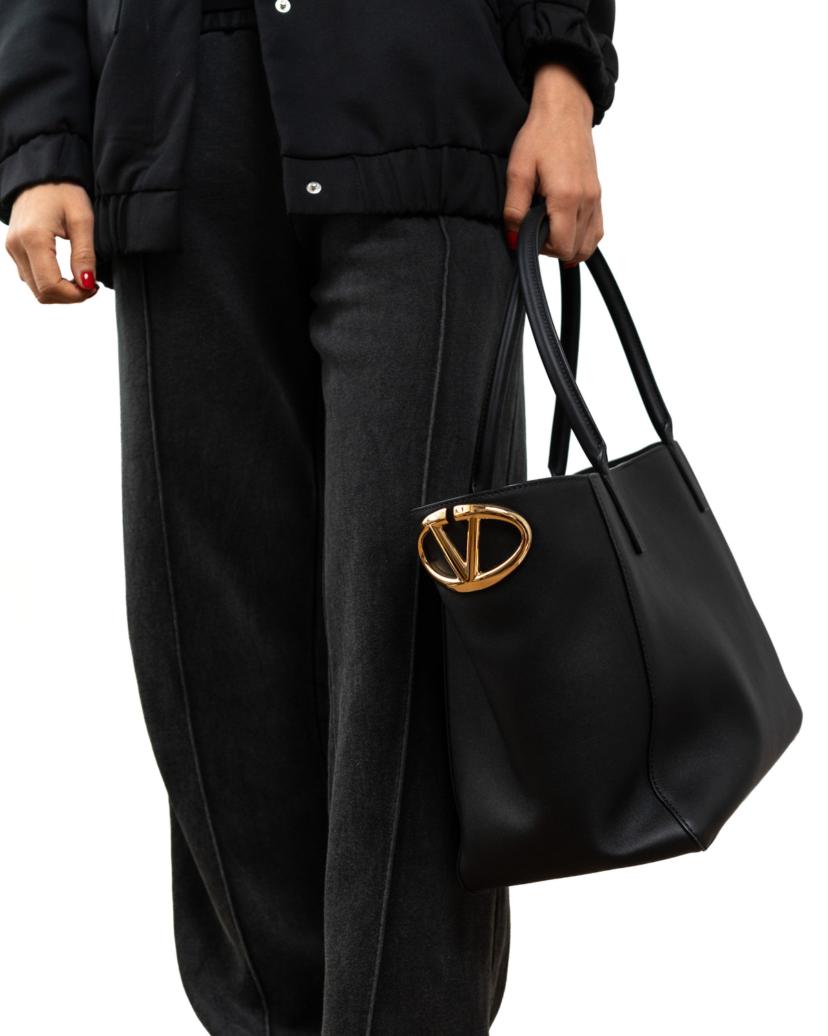 Valentino Garavani Borsa Tote VLogo Side Pelle Nera second hand luxury - Aurea Luxury Lab