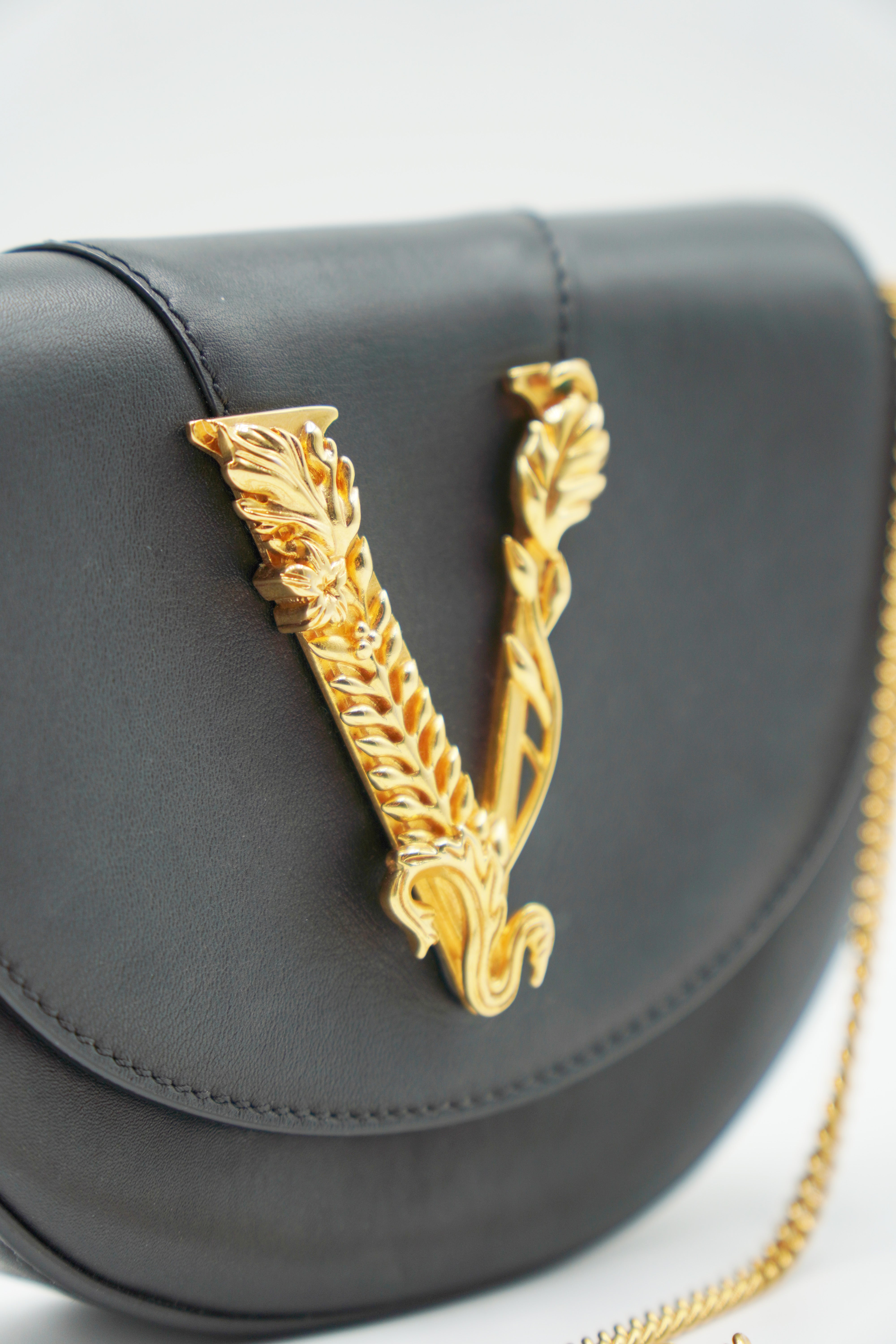 Versace Venus Shoulder Bag in Black Leather