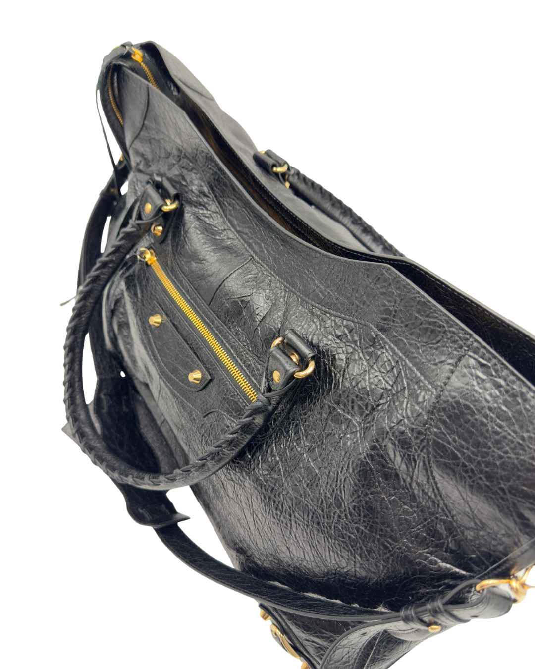 Balenciaga City da viaggio nera, pelle verniciata unisex