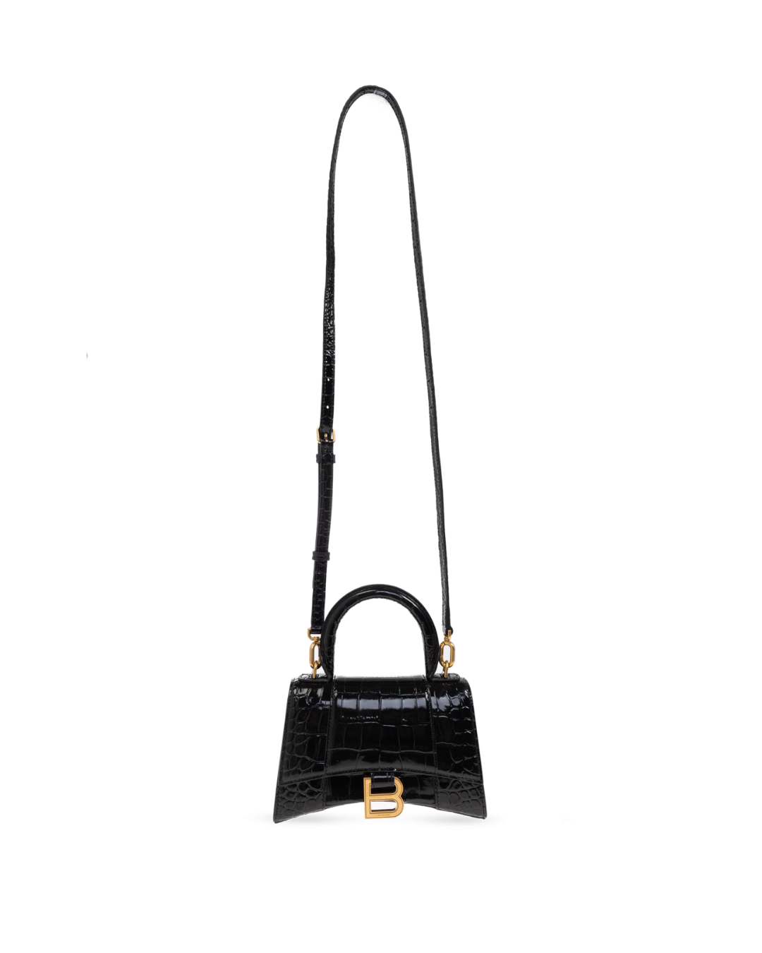 Balenciaga Borsa Hourglass XS Pelle Effetto Coccodrillo Nera second hand luxury - Aurea Luxury Lab