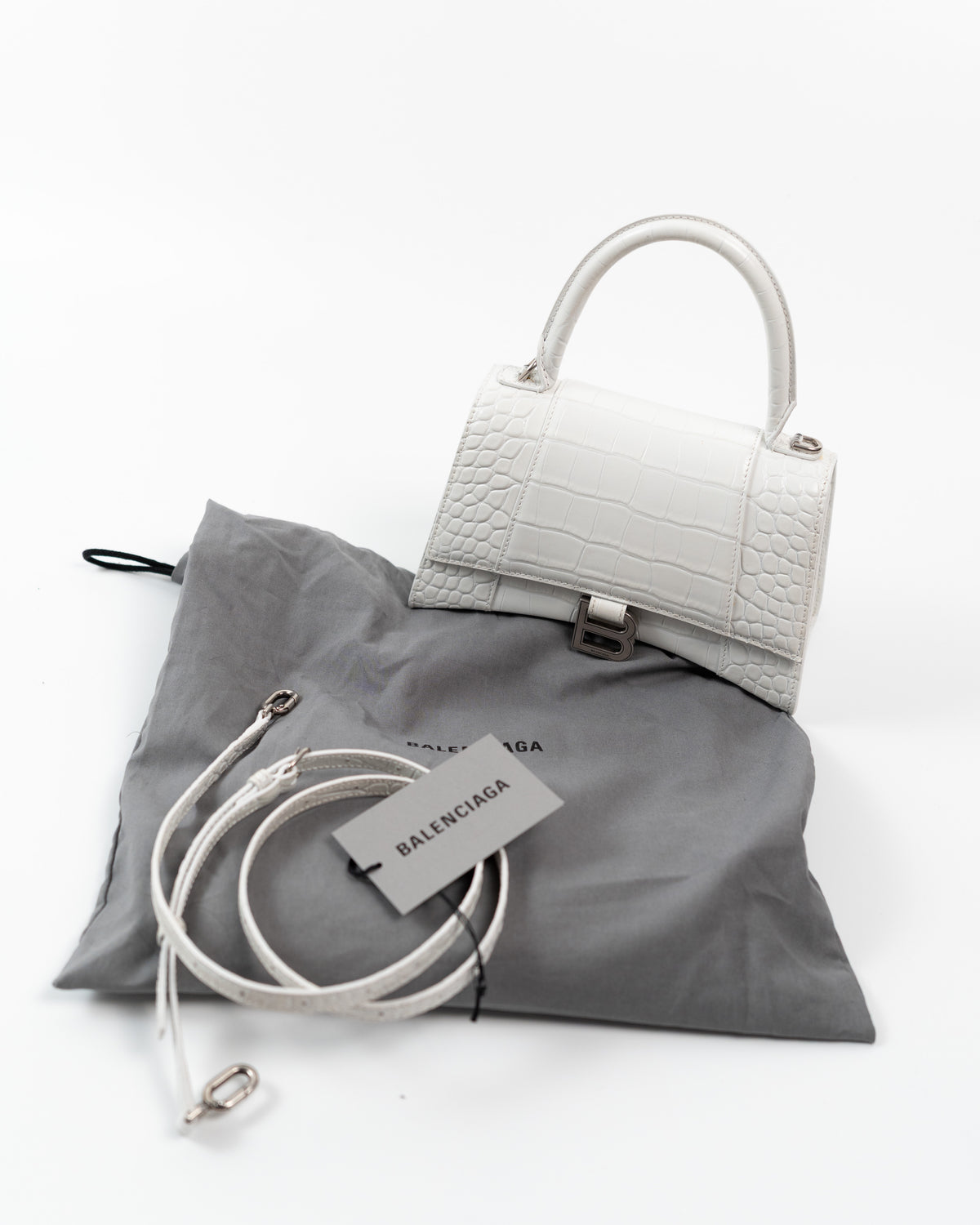 Balenciaga Borsa Hourglass Small Pelle Effetto Coccodrillo Bianca pre-owned certificata - Aurea Luxury Lab