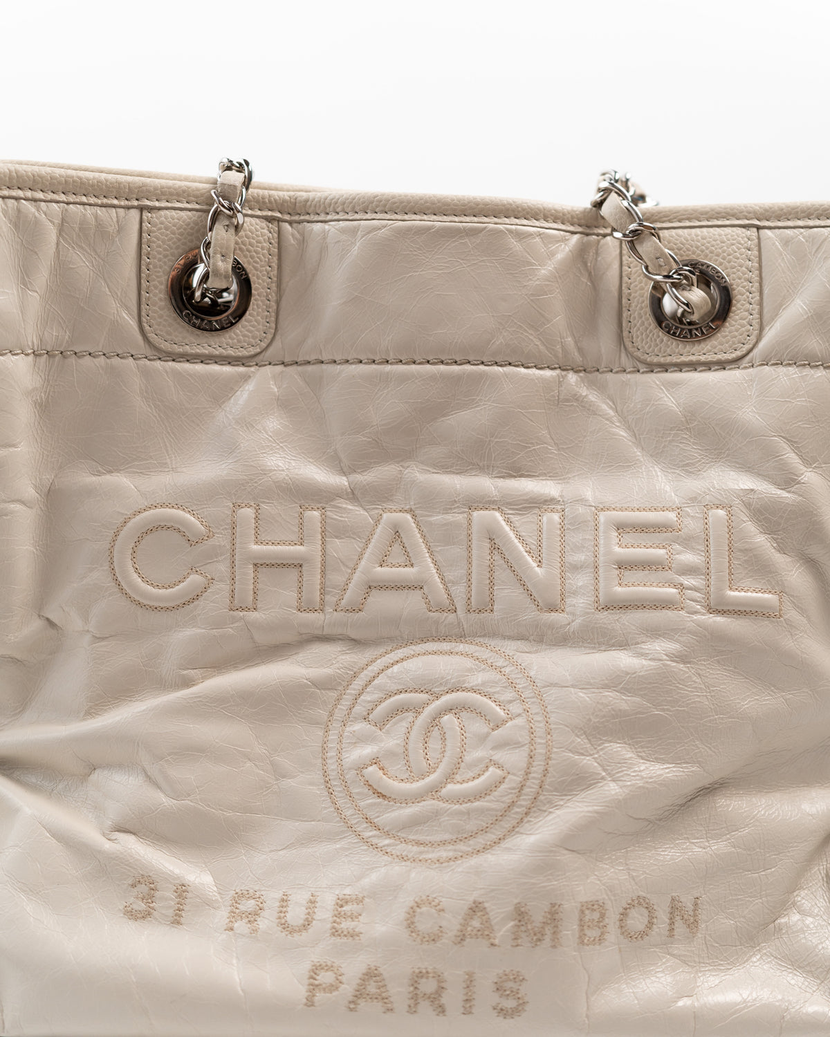 Chanel Borsa Deauville Pelle Beige usata autentica certificata - Aurea Luxury Lab