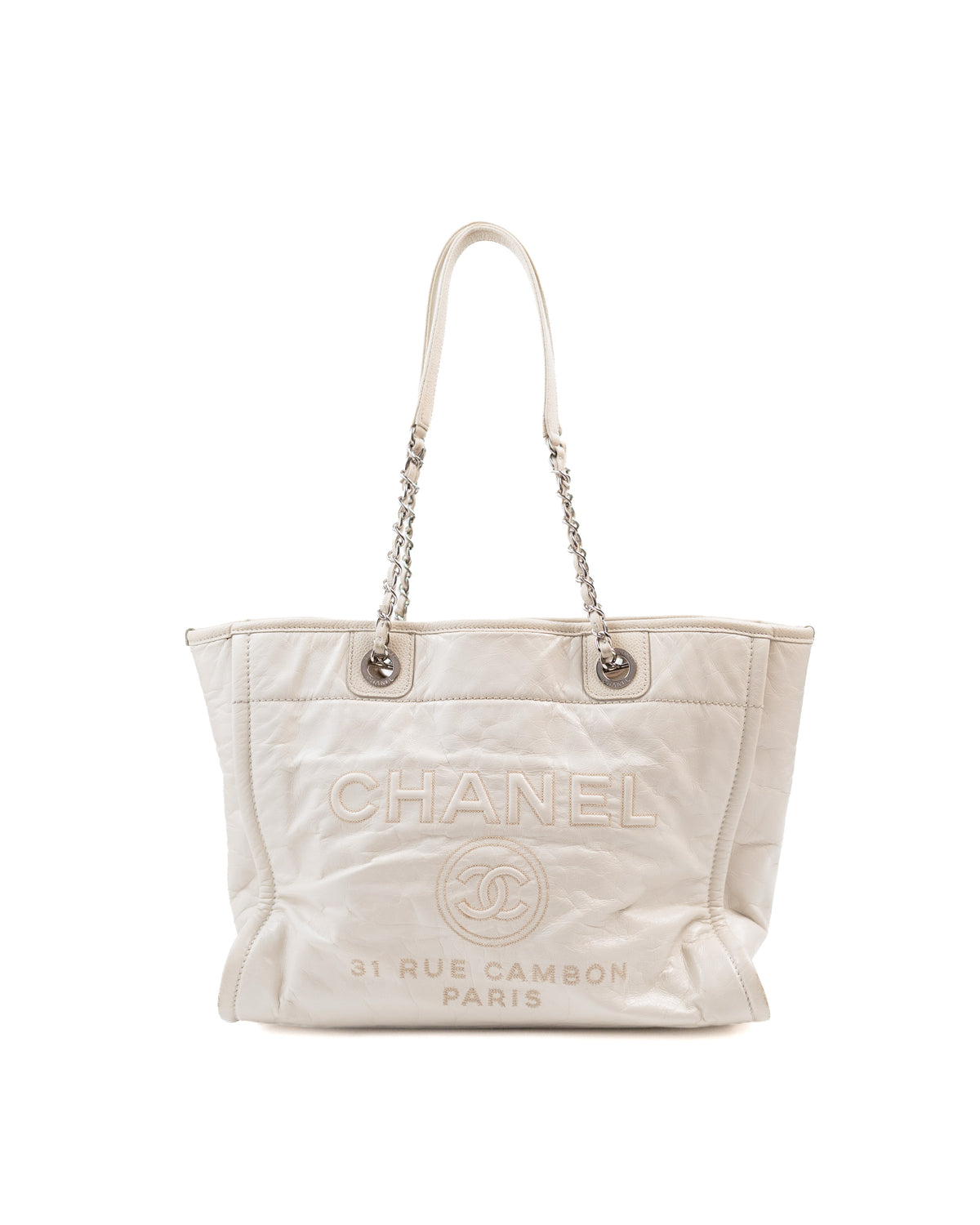 Chanel Borsa Deauville Pelle Beige usata autentica - Aurea Luxury Lab