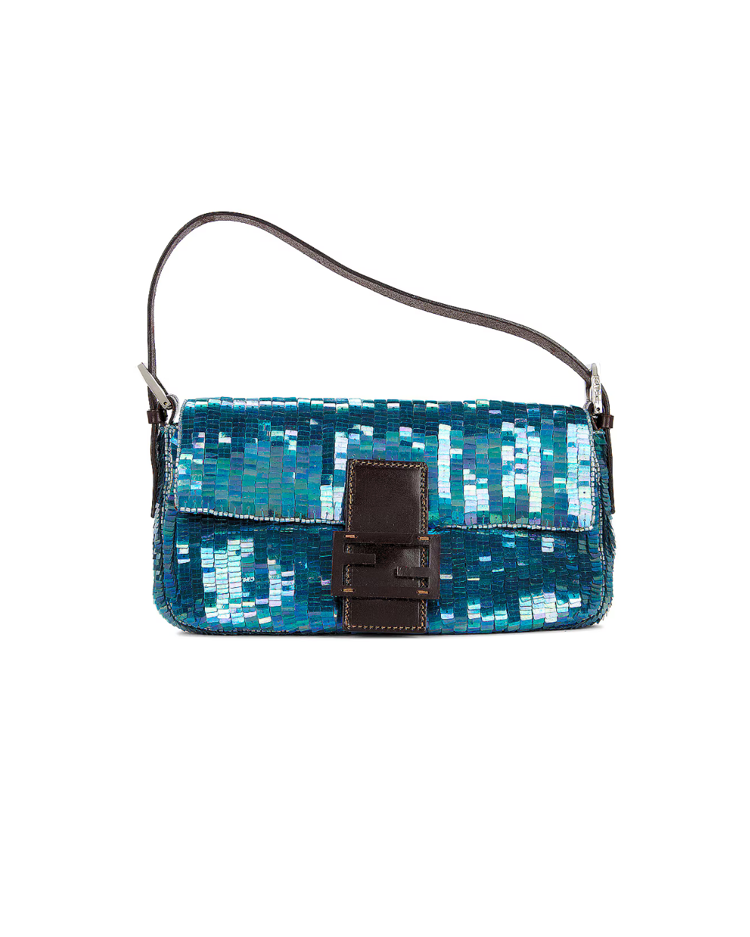 Fendi Borsa Baguette Paillettes Iridescenti Blu luxury resale certificata - Aurea Luxury Lab