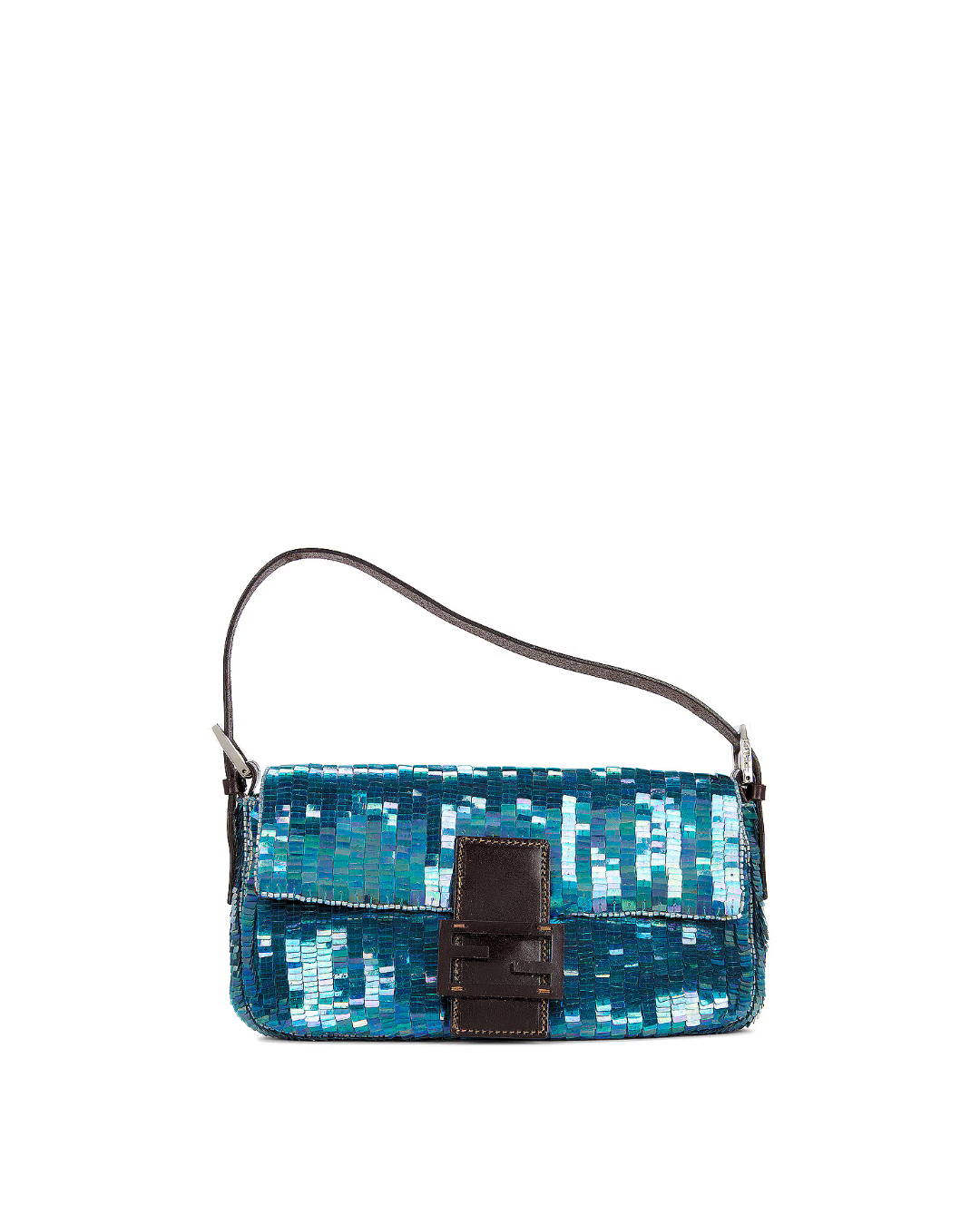 Fendi Borsa Baguette Paillettes Iridescenti Blu usata autentica - Aurea Luxury Lab