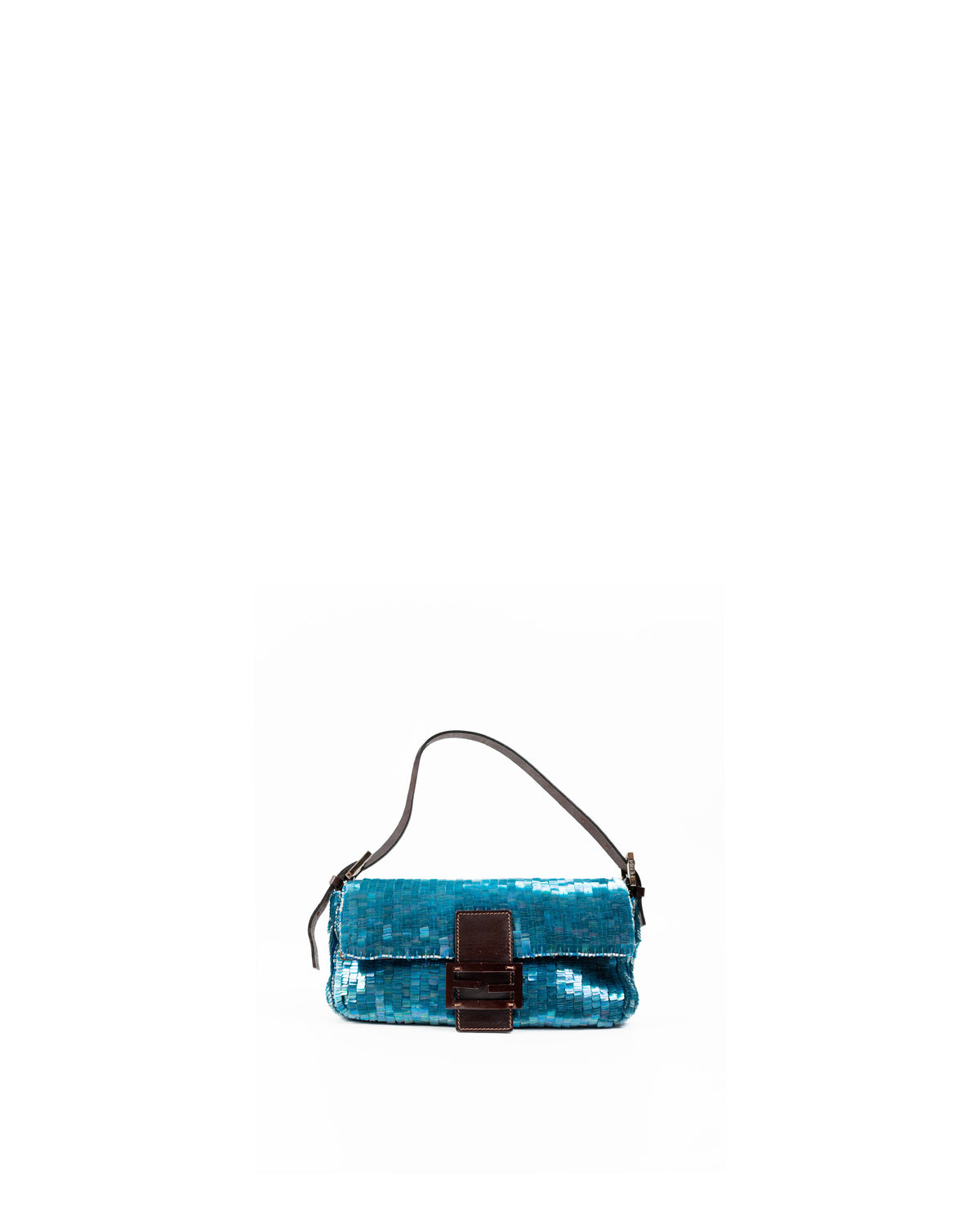 Fendi Borsa Baguette Paillettes Iridescenti Blu — Pre-owned Autentica
