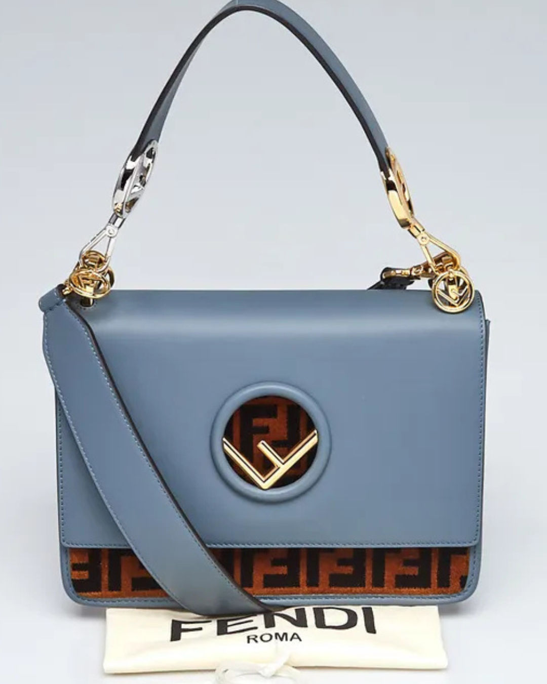 Fendi Borsa Kan I Pelle Blu Logo FF pre-owned certificata - Aurea Luxury Lab
