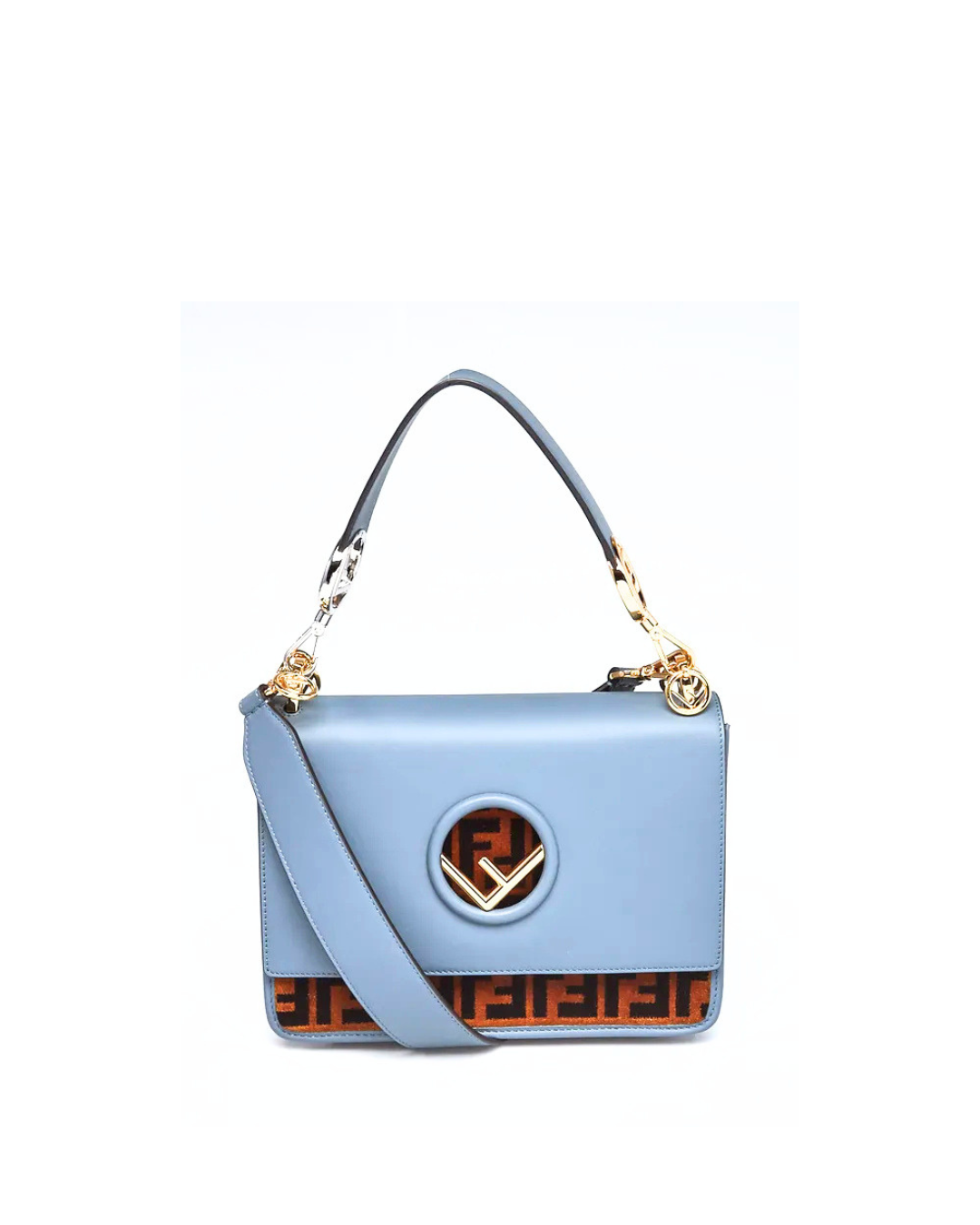 Fendi Borsa Kan I Pelle Blu Logo FF usata autentica - Aurea Luxury Lab