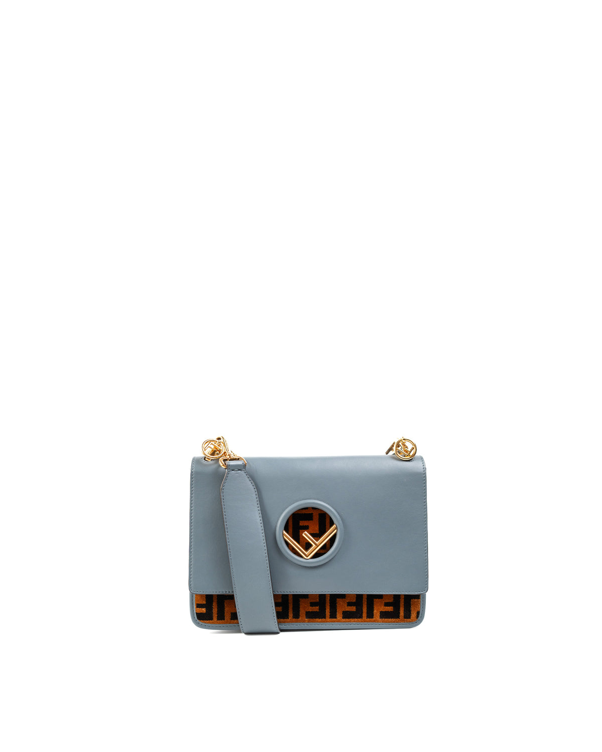 Fendi Borsa Kan I Pelle Blu Logo FF usata autentica - Aurea Luxury Lab