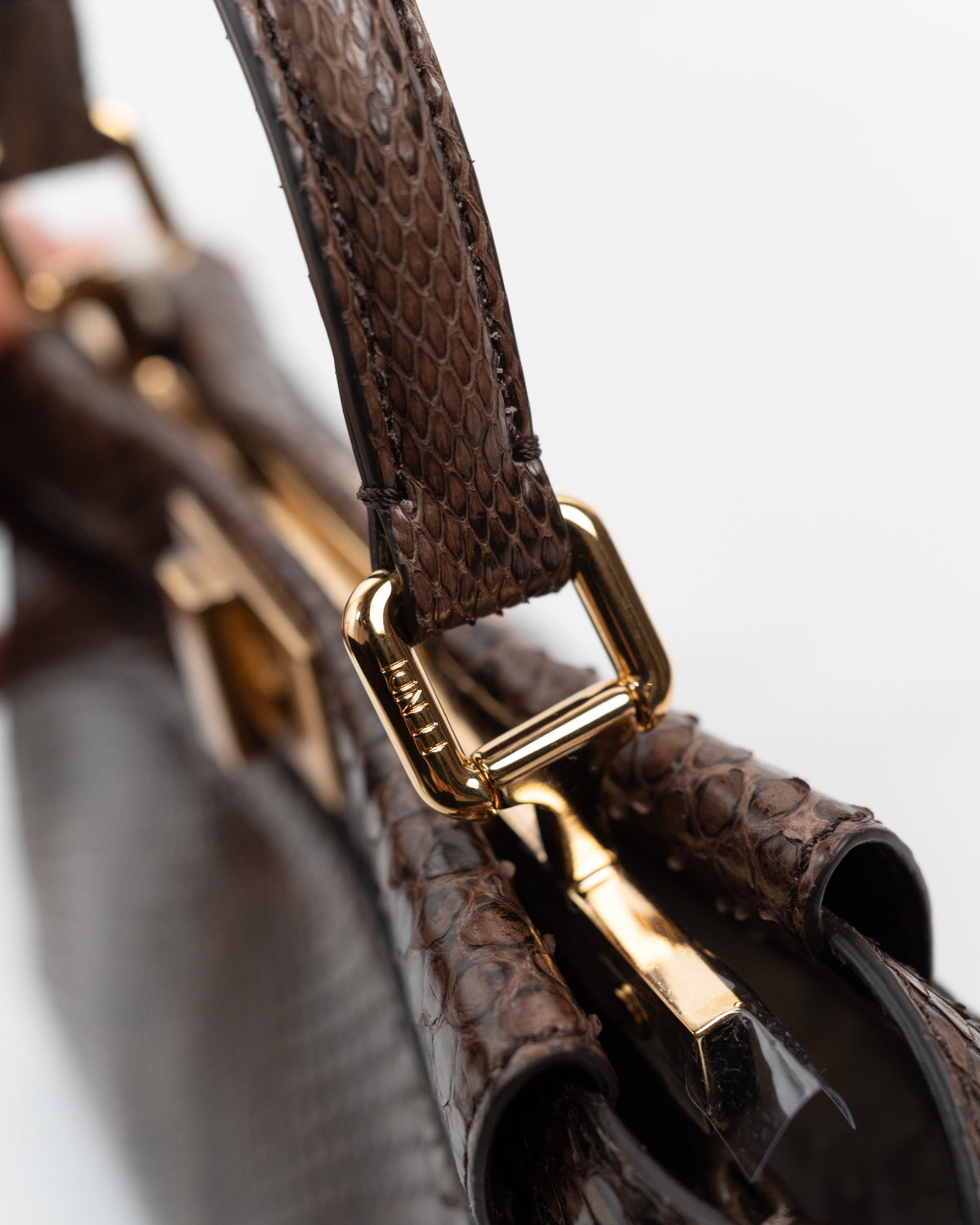 Fendi Borsa Peekaboo Mini Pitone Marrone second hand luxury - Aurea Luxury Lab