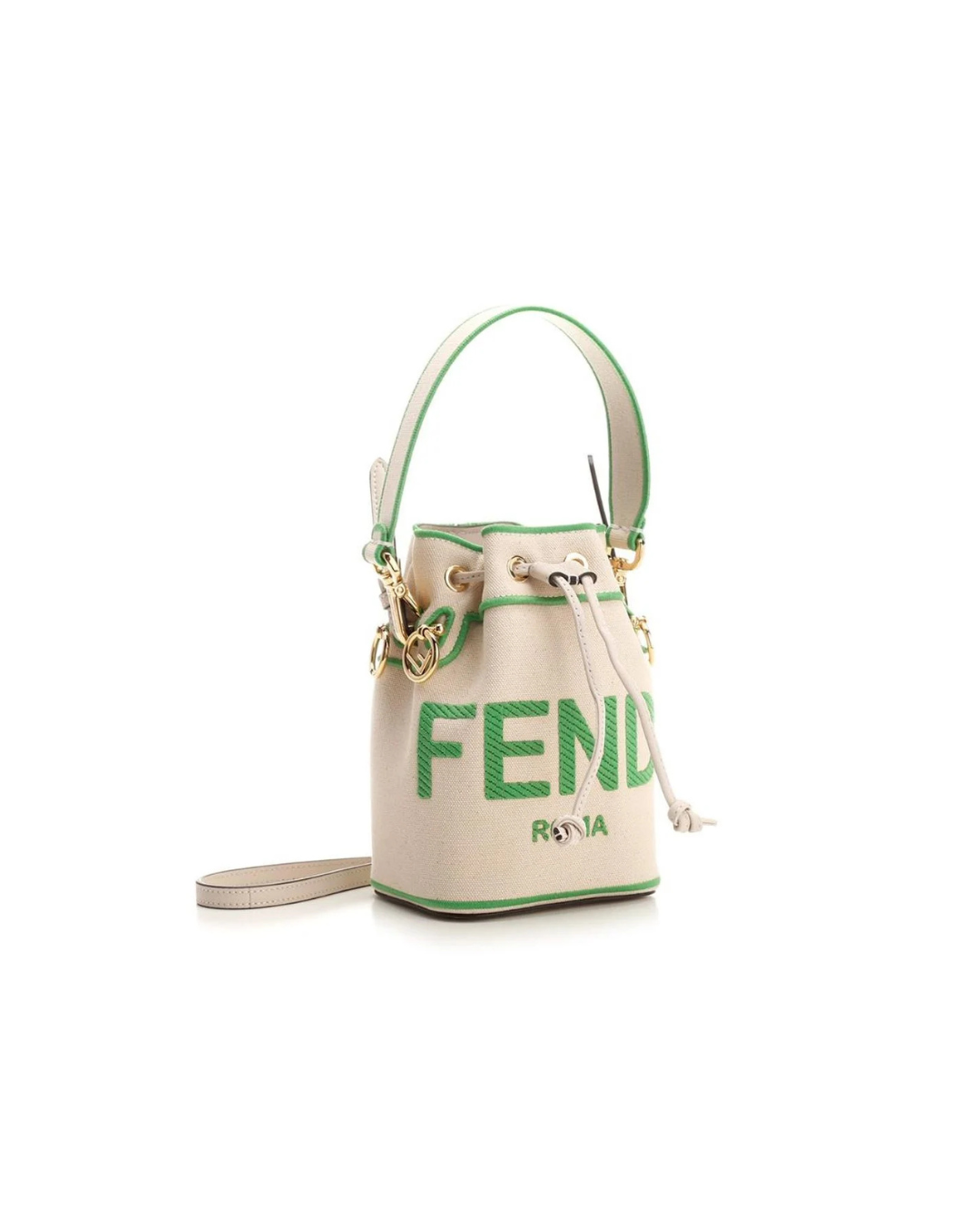 Fendi Borsa Secchiello Mon Tresor Mini Canvas Bianco Logo Verde usata autentica - Aurea Luxury Lab