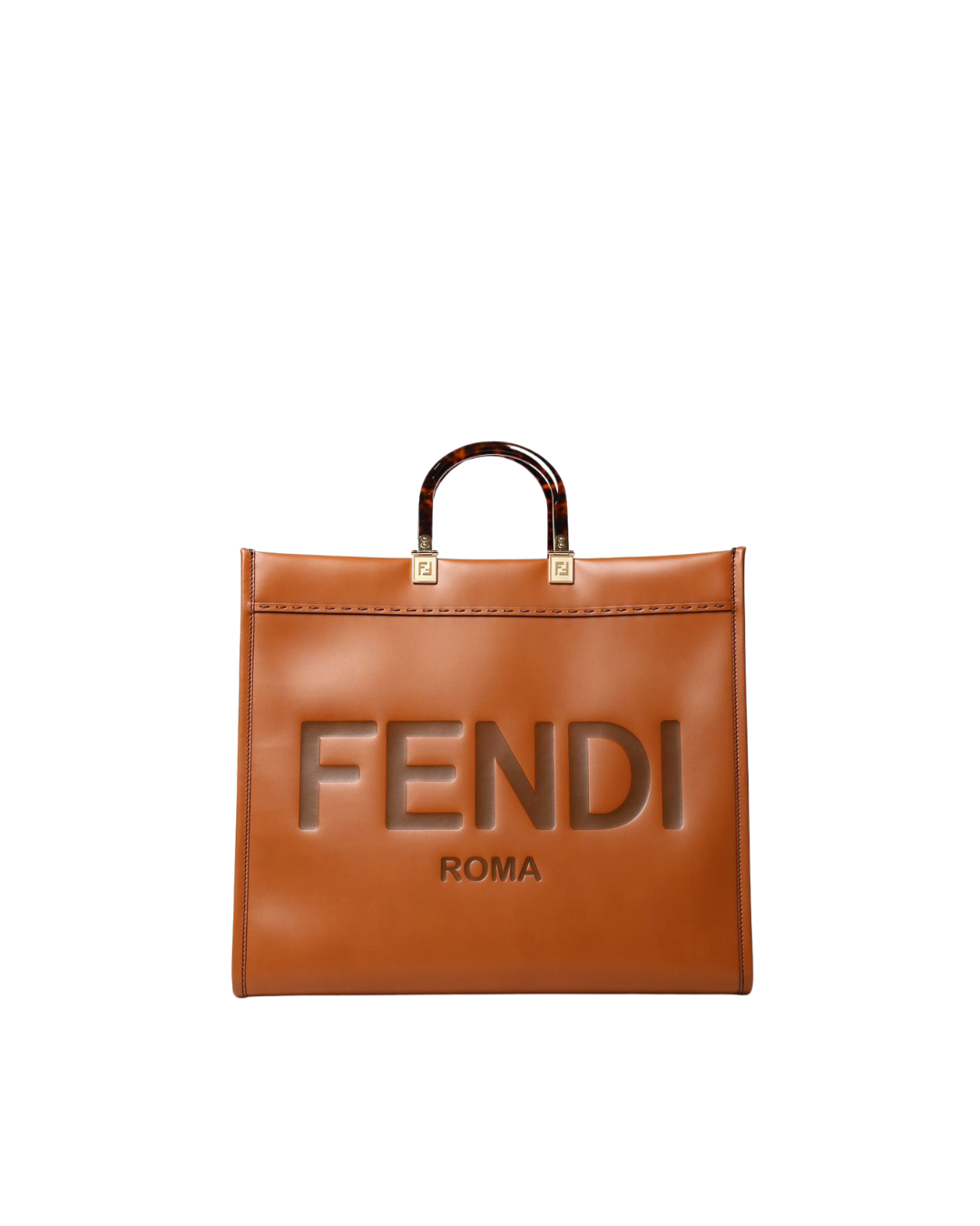 Fendi Sunshine Cognac Leather Tote Bag with Shoulder Strap - Authentic Used