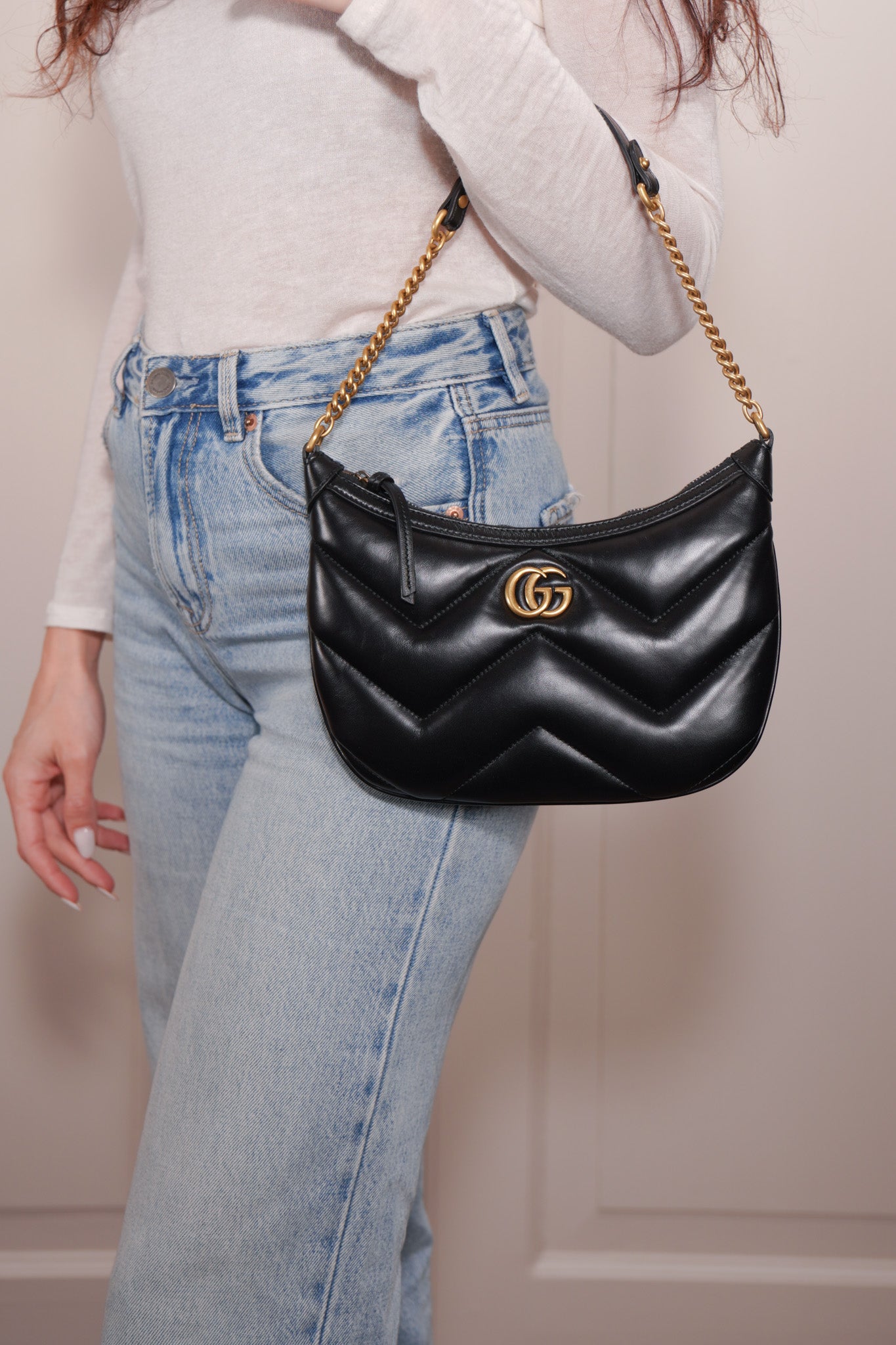 Gucci Borsa A Spalla Marmont Pelle Nera luxury resale autentica - Aurea Luxury Lab