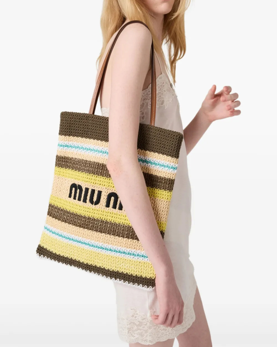 Miu Miu Borsa Tote Righe Effetto Rafia - Usato Autentico