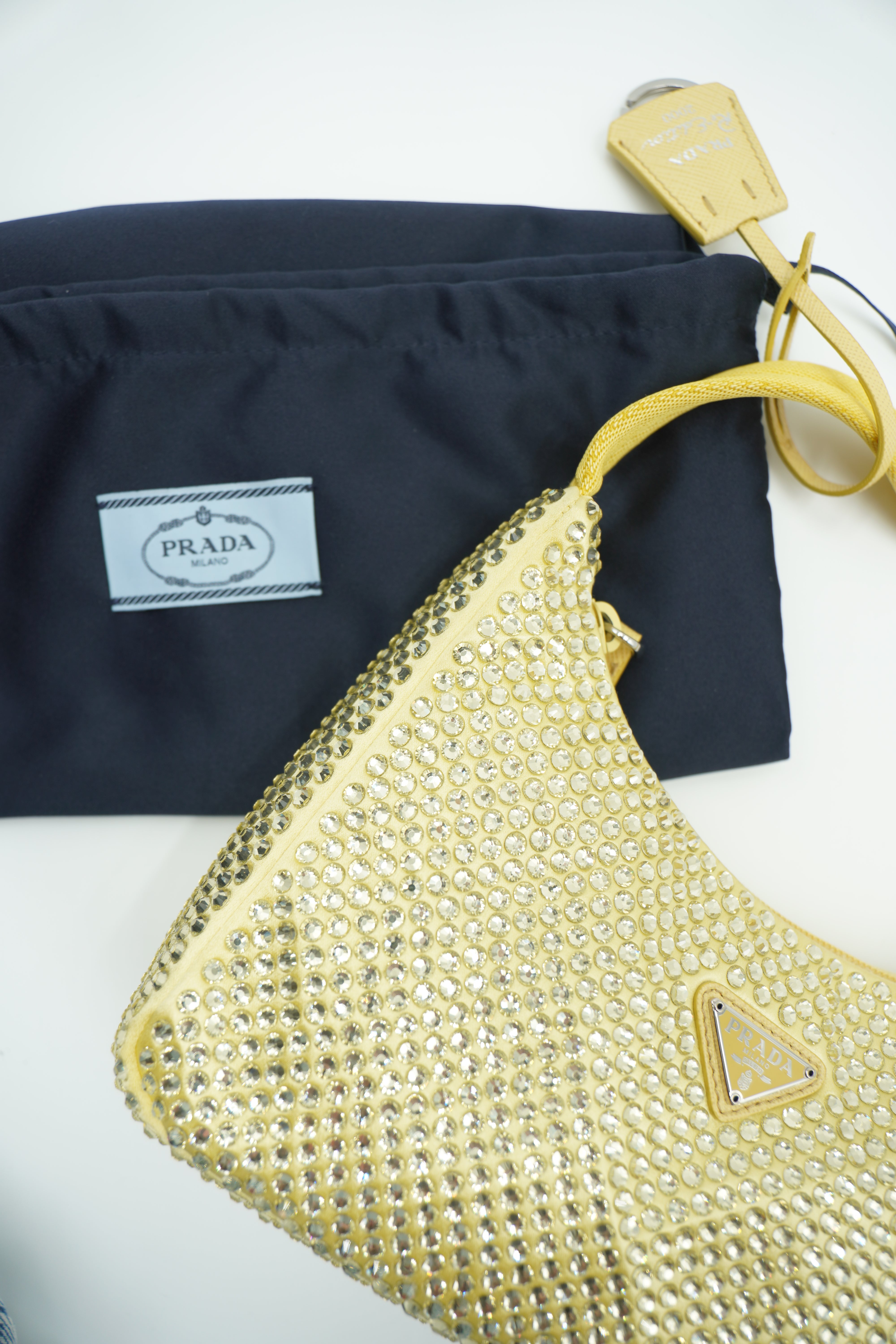 Mini borsa Prada Re-Edition Crystal con cristalli giallo borsa usata autentica - Aurea Luxury Lab