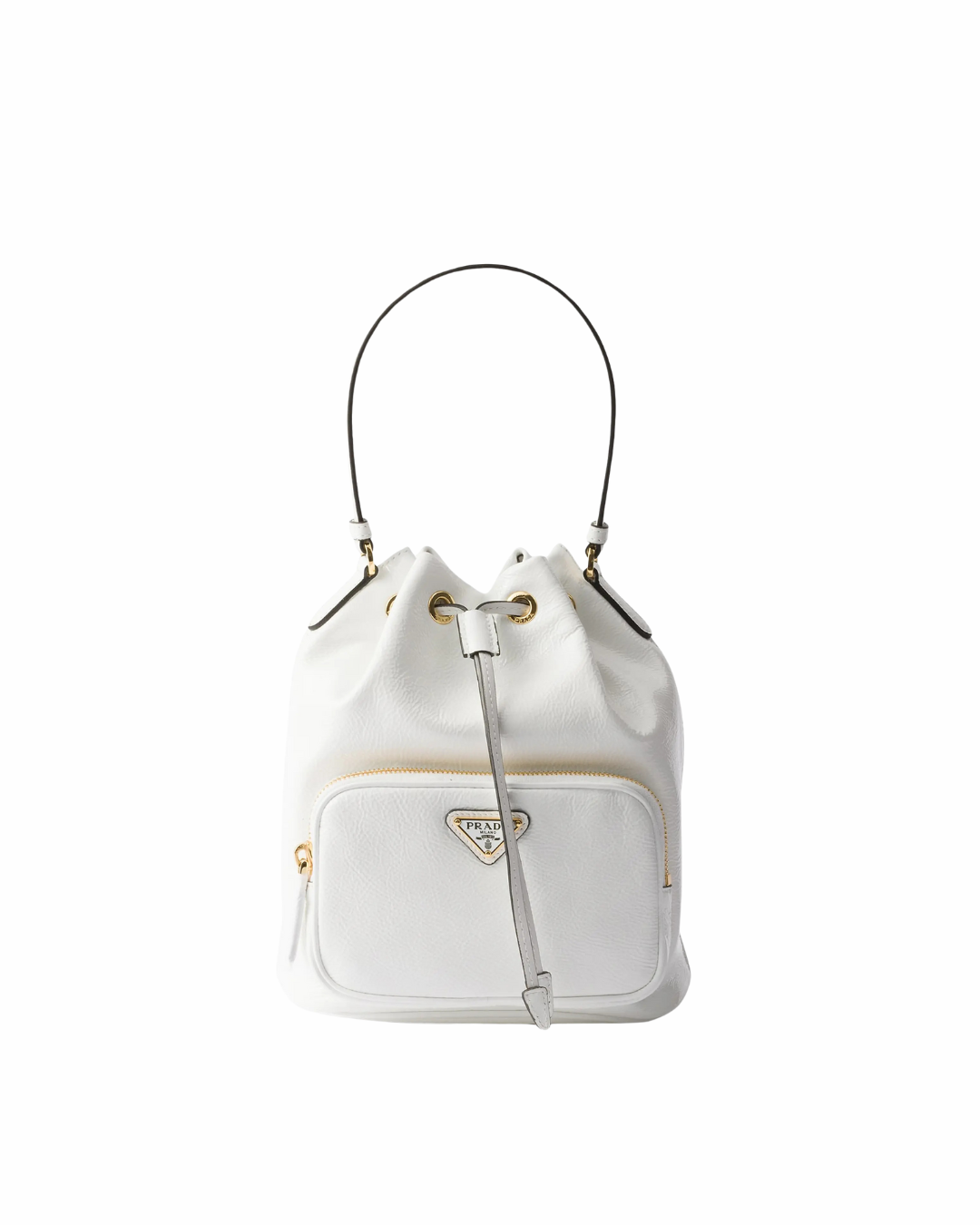 Prada Duet Bucket Bag in White Naplak Patent Leather