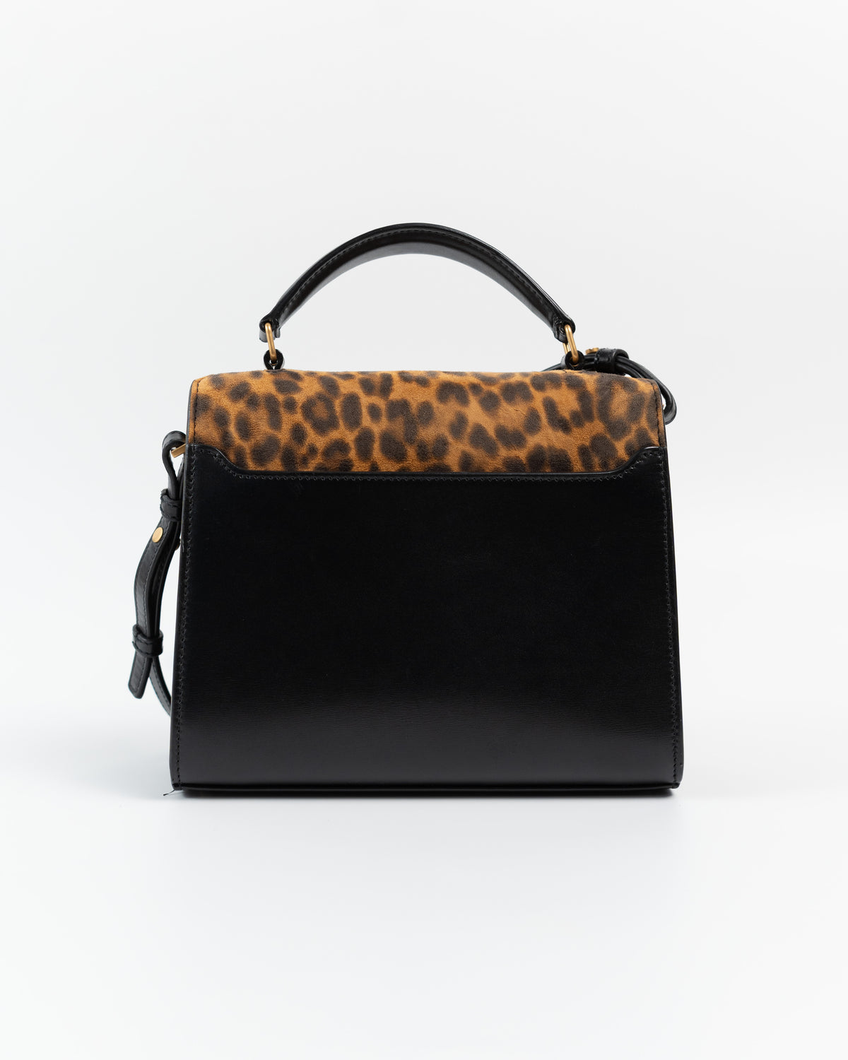 Saint Laurent Borsa Cassandra Mini Top Handle Camoscio Leopardato Nero second hand luxury - Aurea Luxury Lab
