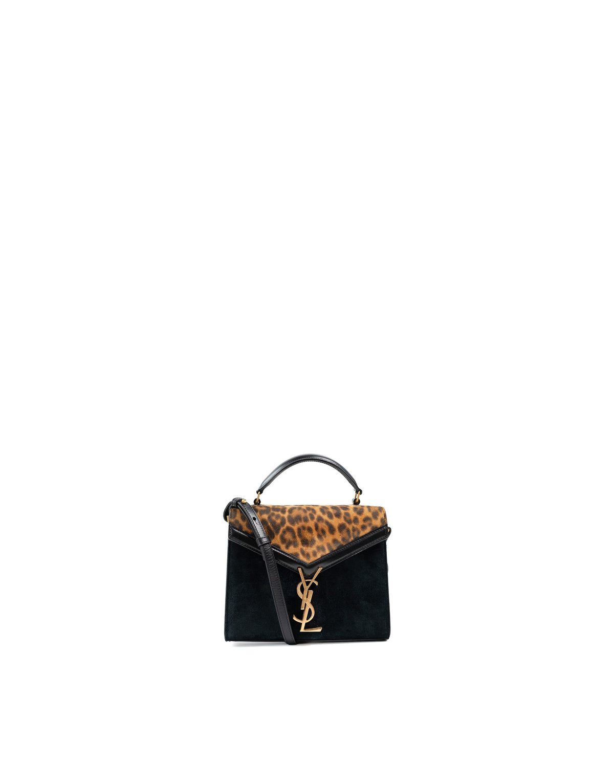Saint Laurent Borsa Cassandra Mini Top Handle Camoscio Leopardato Nero usata autentica - Aurea Luxury Lab