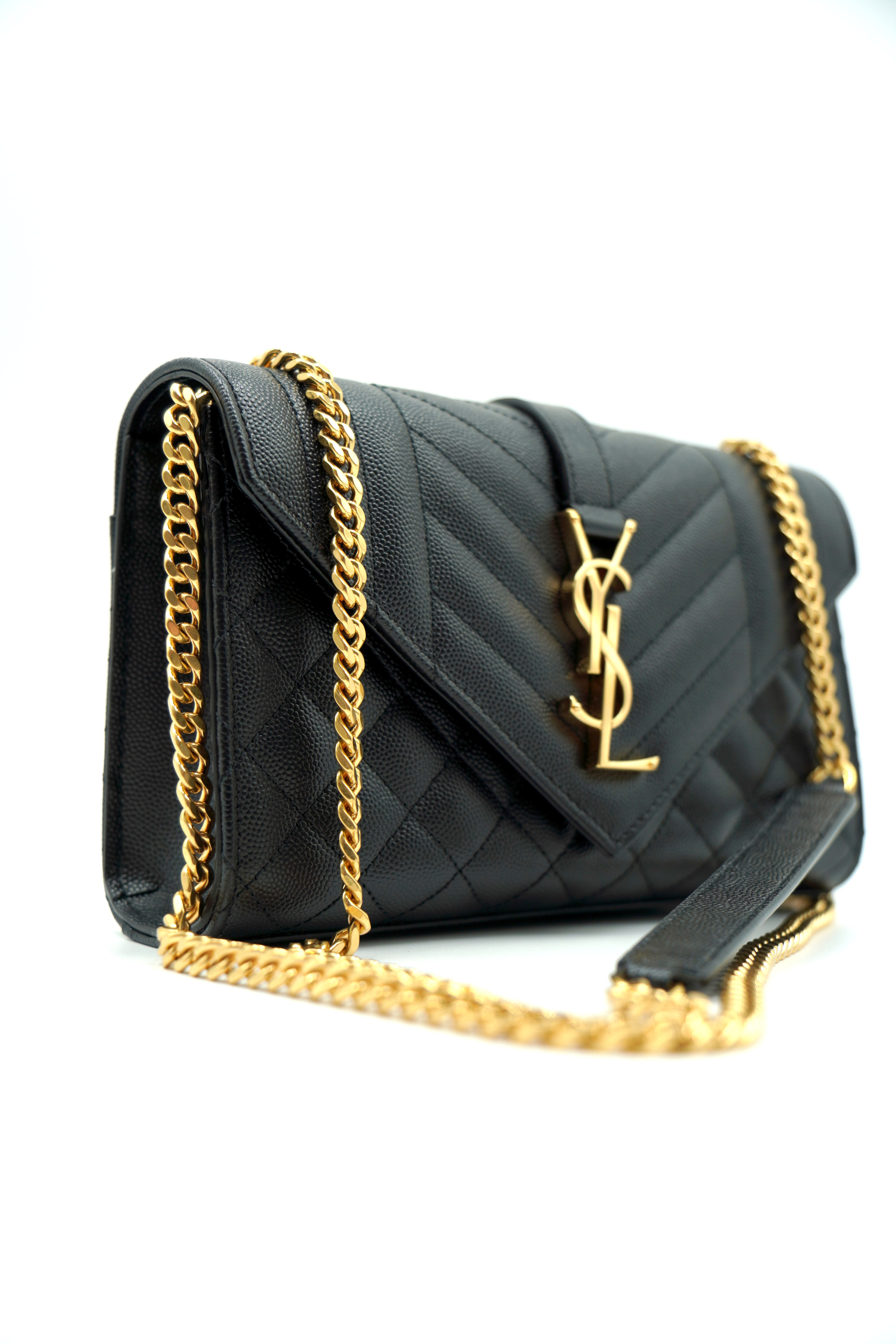 Saint Laurent Borsa Envelope Small Tracolla Pelle Nera- Usata Autentica