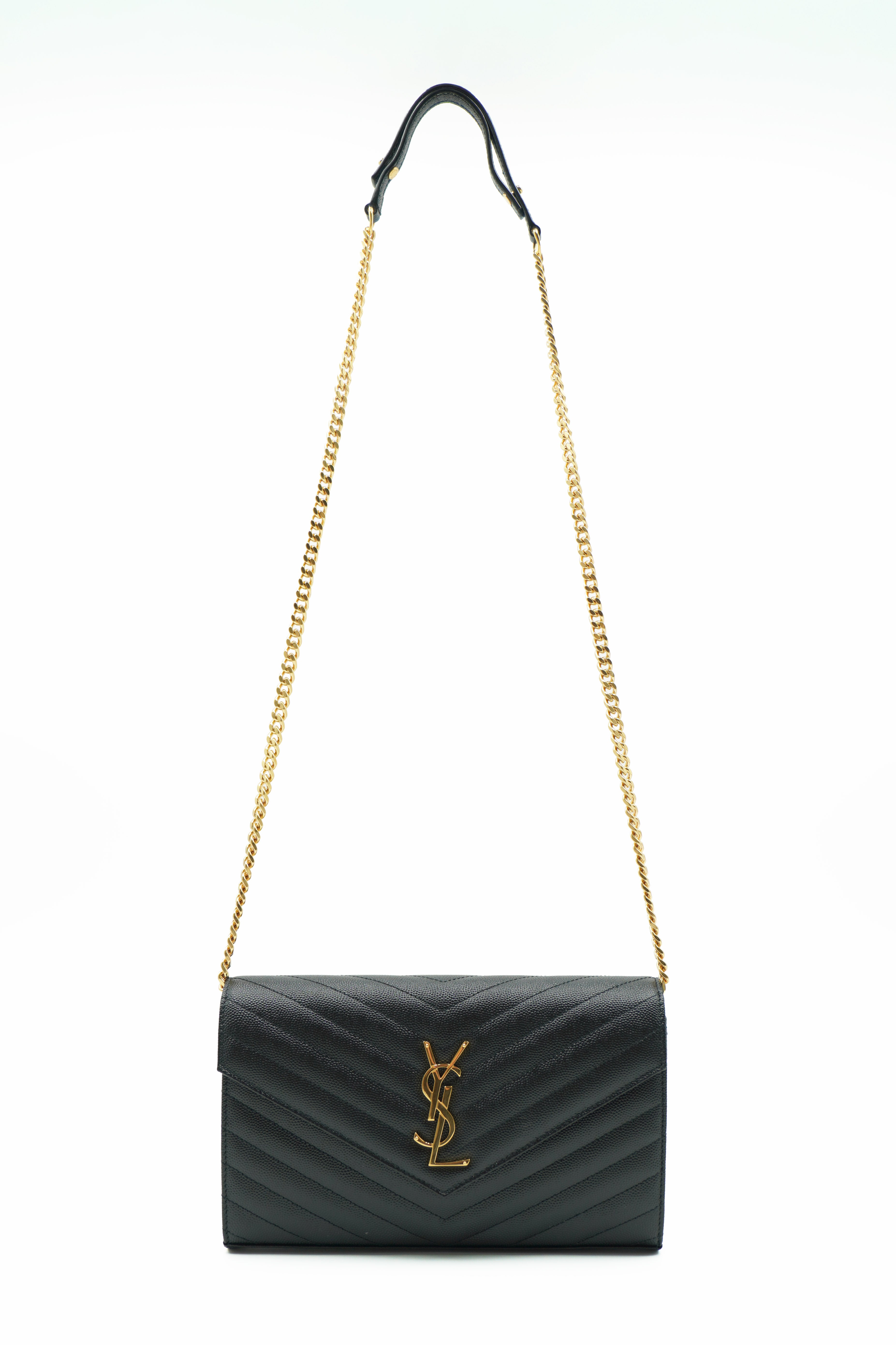 Saint Laurent Borsa Pochette Tracolla Cassandra Pelle Nera - Usata Autentica
