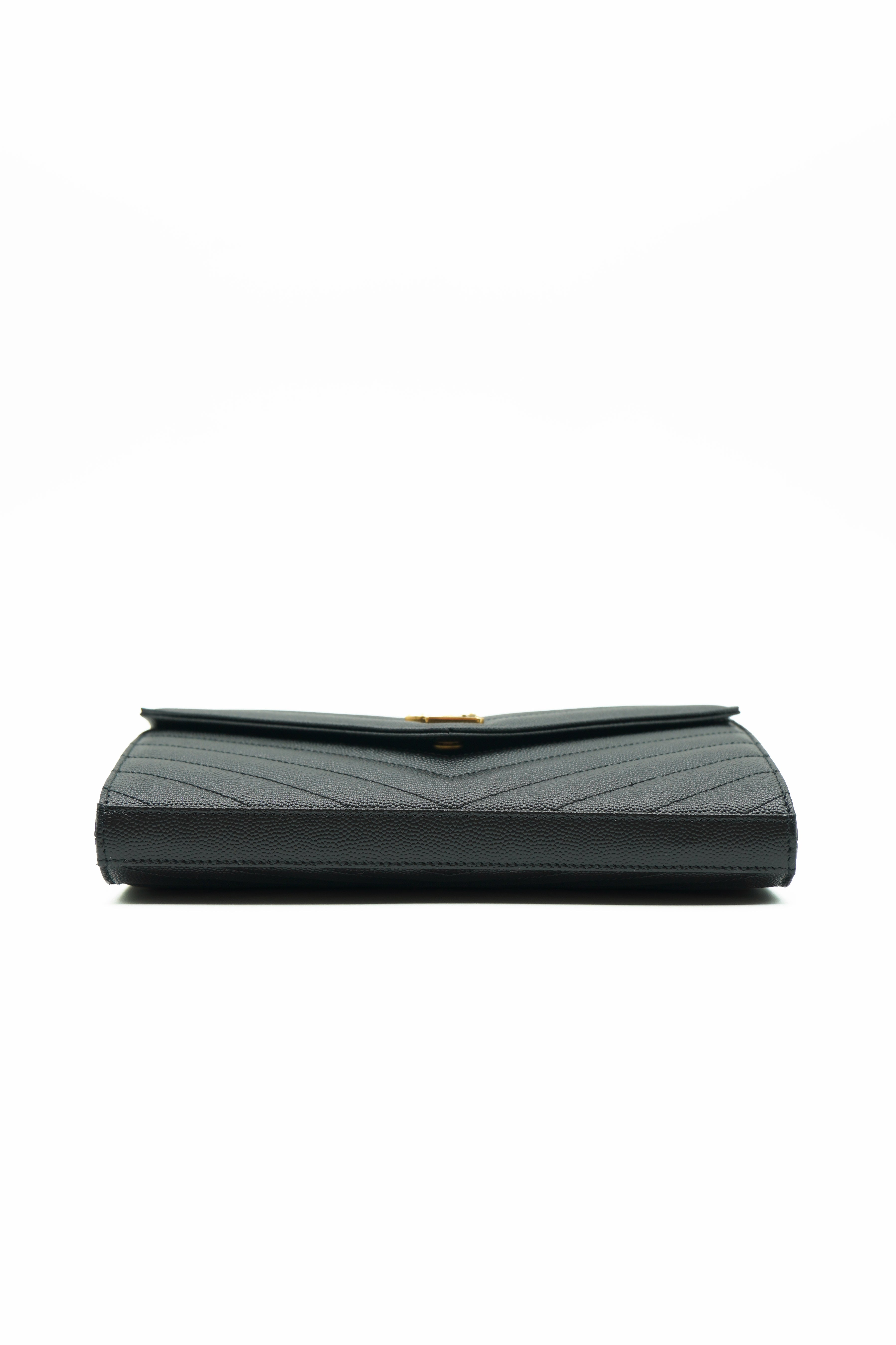 Saint Laurent Leather Clutch Bag with Black Leather Chain