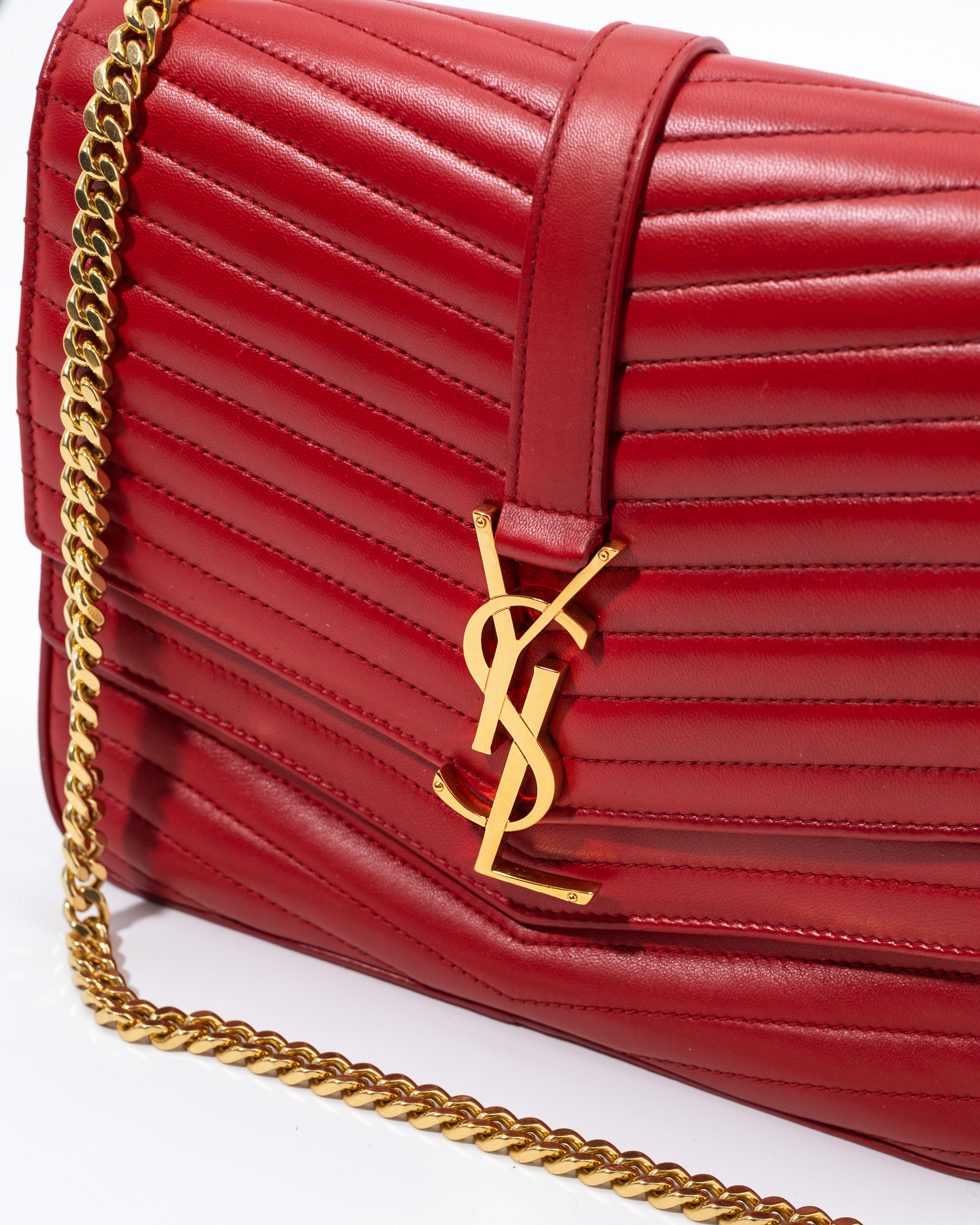 Saint Laurent Borsa Sulpice Pelle Agnello Rossa luxury resale autentica - Aurea Luxury Lab
