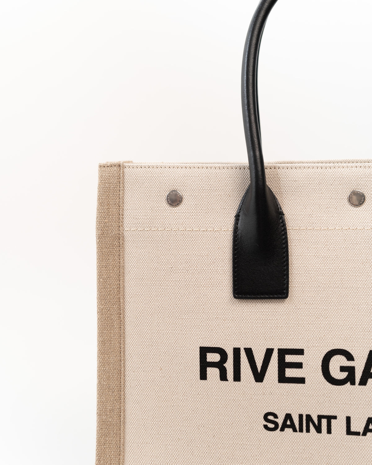 Saint Laurent Borsa Tote Rive Gauche Tela Écru e Pelle Nera usata autentica - Aurea Luxury Lab