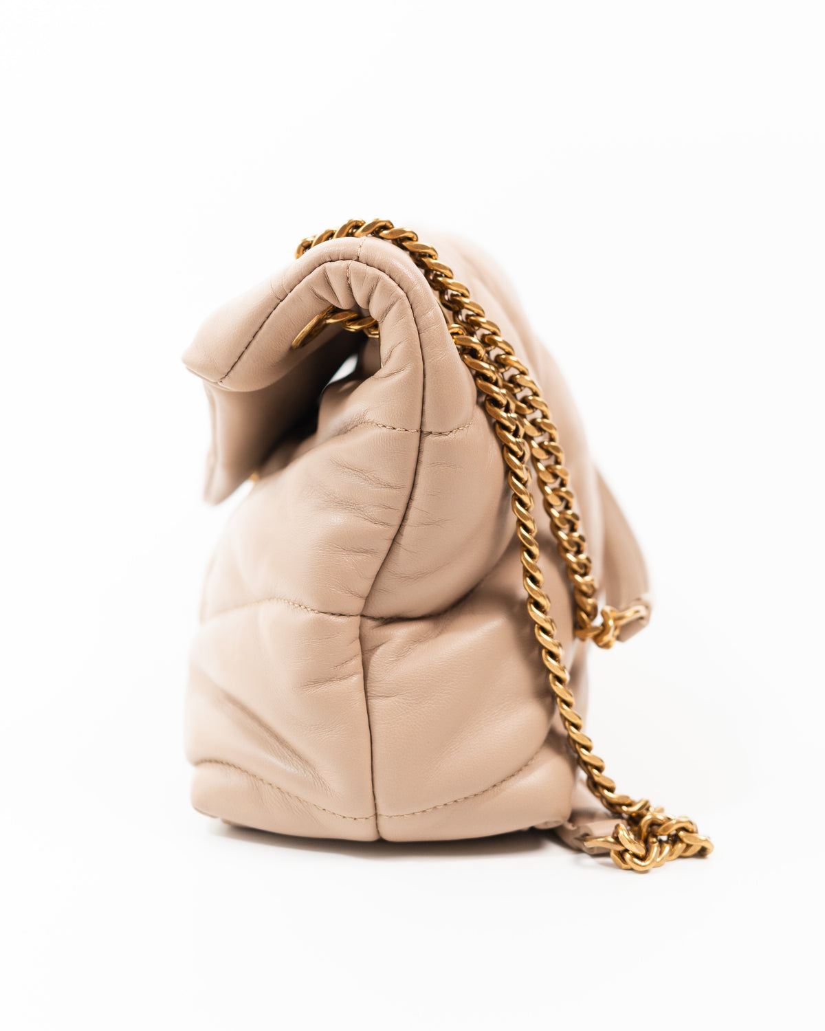 Saint Laurent Borsa Puffer Small Pelle di Agnello Beige usata autentica - Aurea Luxury Lab