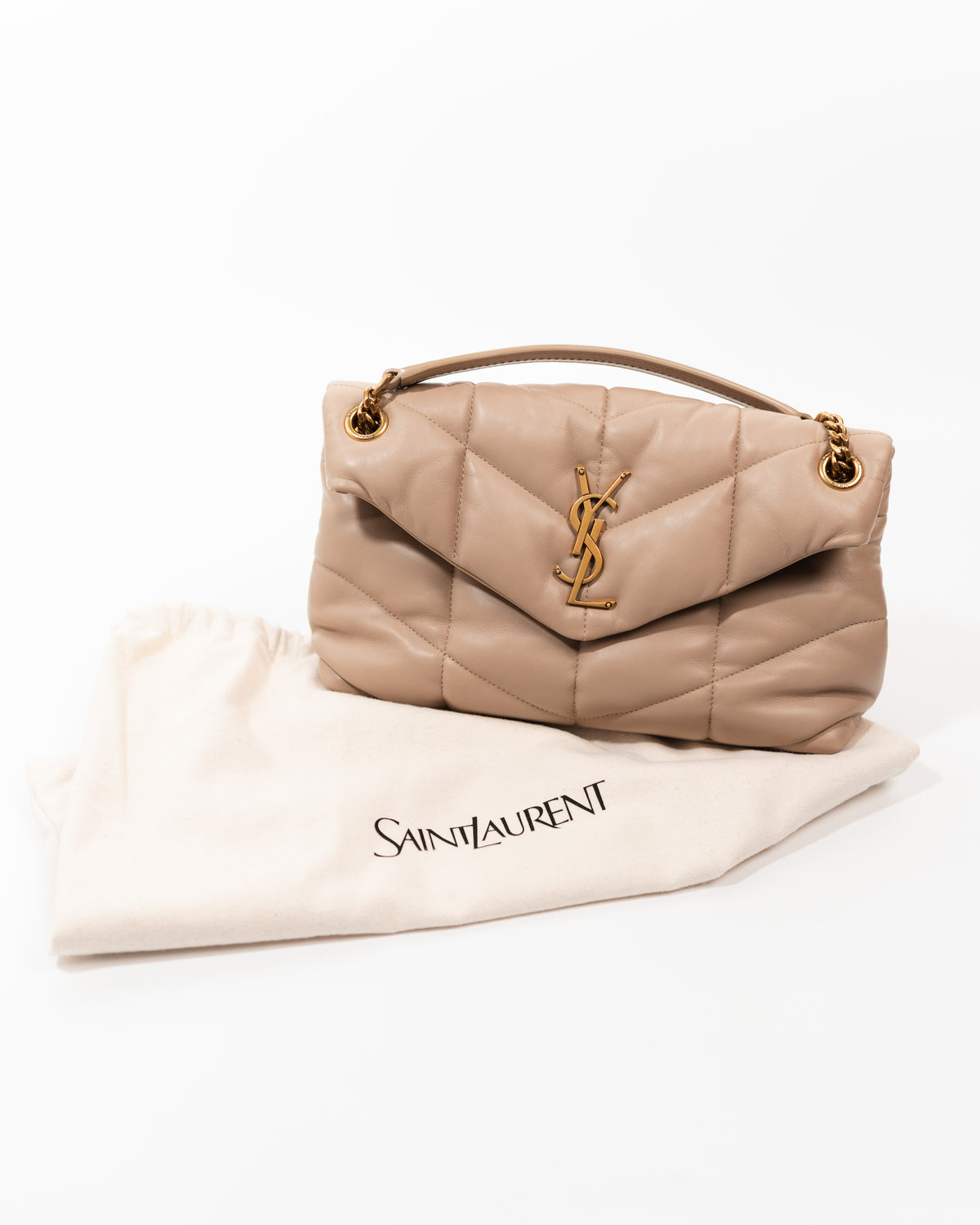 Saint Laurent Borsa Puffer Small Pelle di Agnello Beige pre-owned certificata - Aurea Luxury Lab