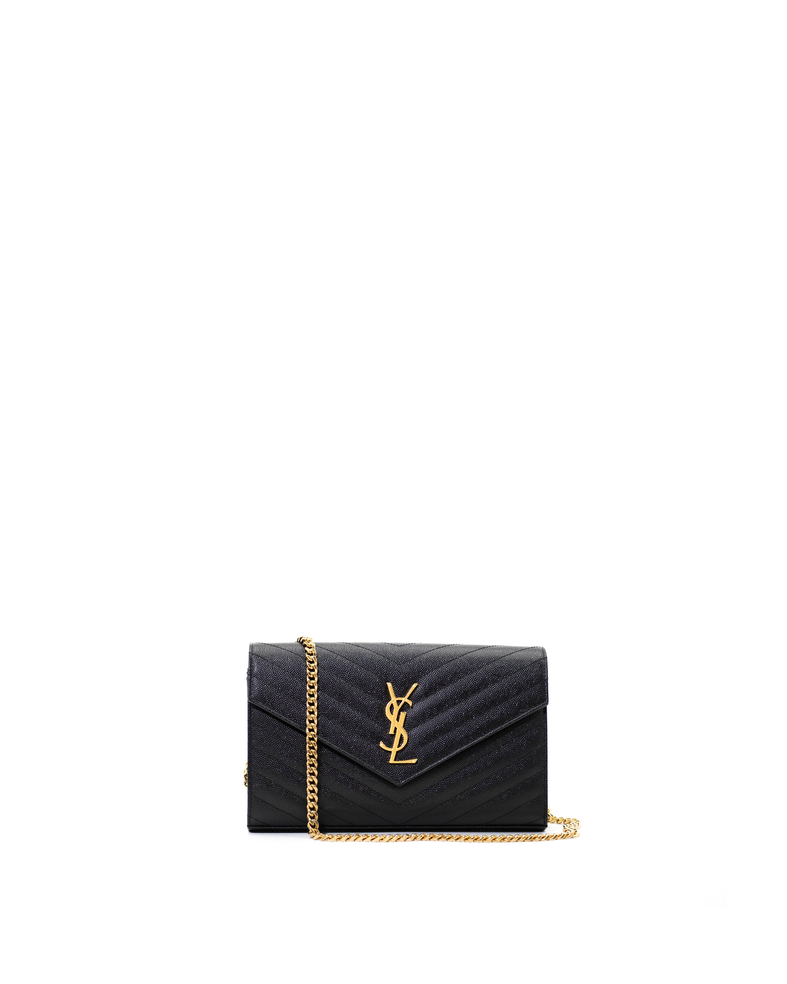 Saint Laurent Shoulder strap Pochette Bag Cassandra Black Leather — Pre-owned Authentic