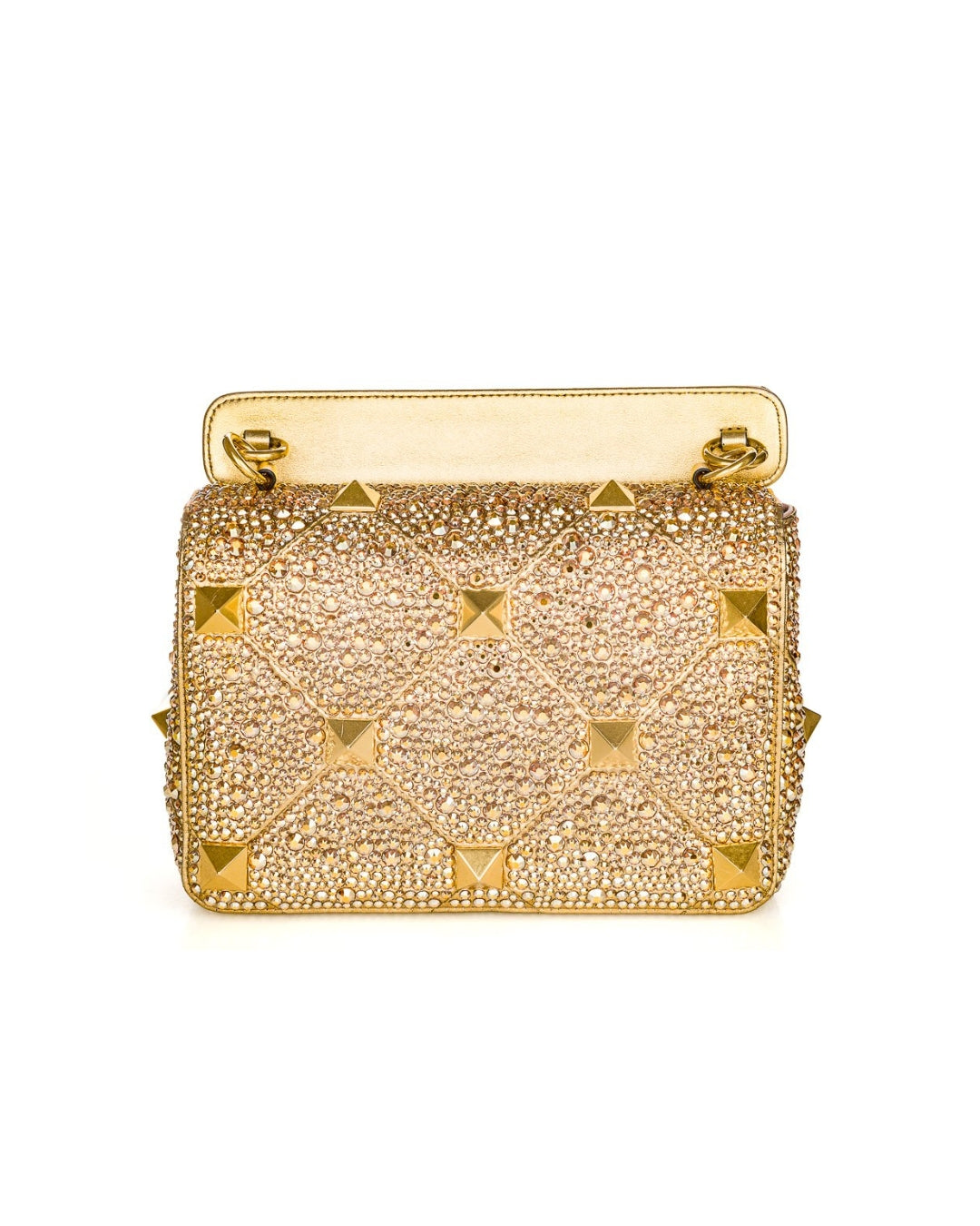 Valentino Garavani Borsa Roman Stud Media Cristalli Oro nuova certificata - Aurea Luxury Lab