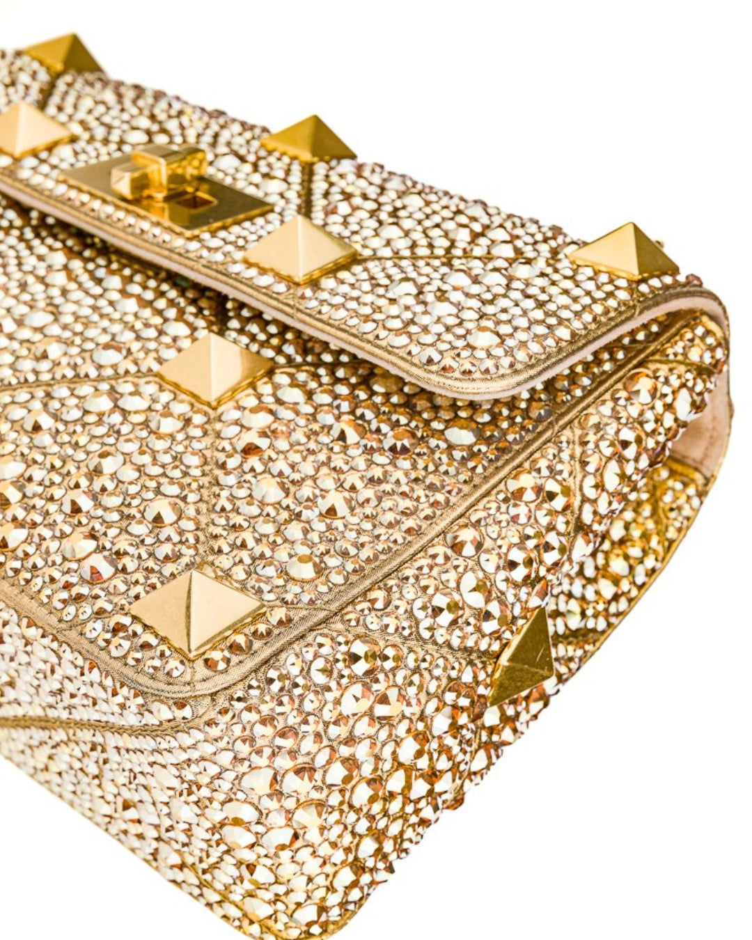 Valentino Garavani Borsa Roman Stud Media Cristalli Oro pre-owned autentica - Aurea Luxury Lab