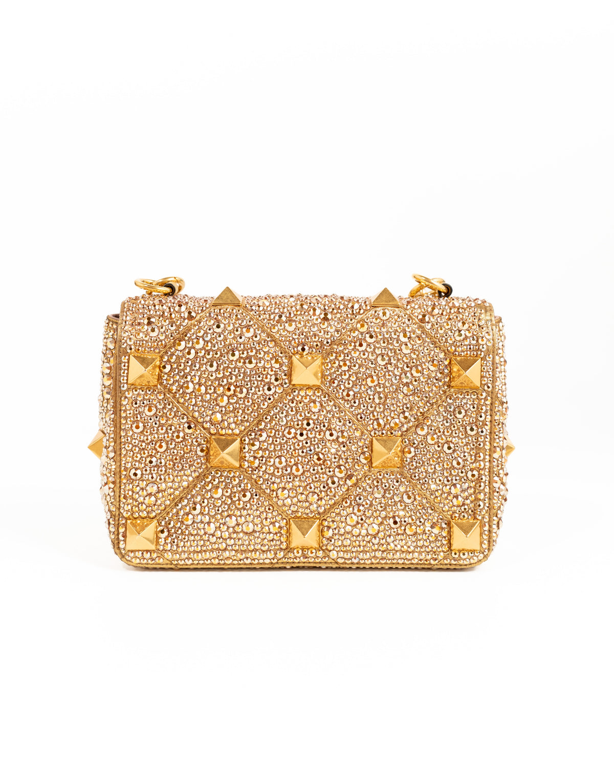 Valentino Garavani Borsa Roman Stud Crystal Oro borsa usata autentica - Aurea Luxury Lab