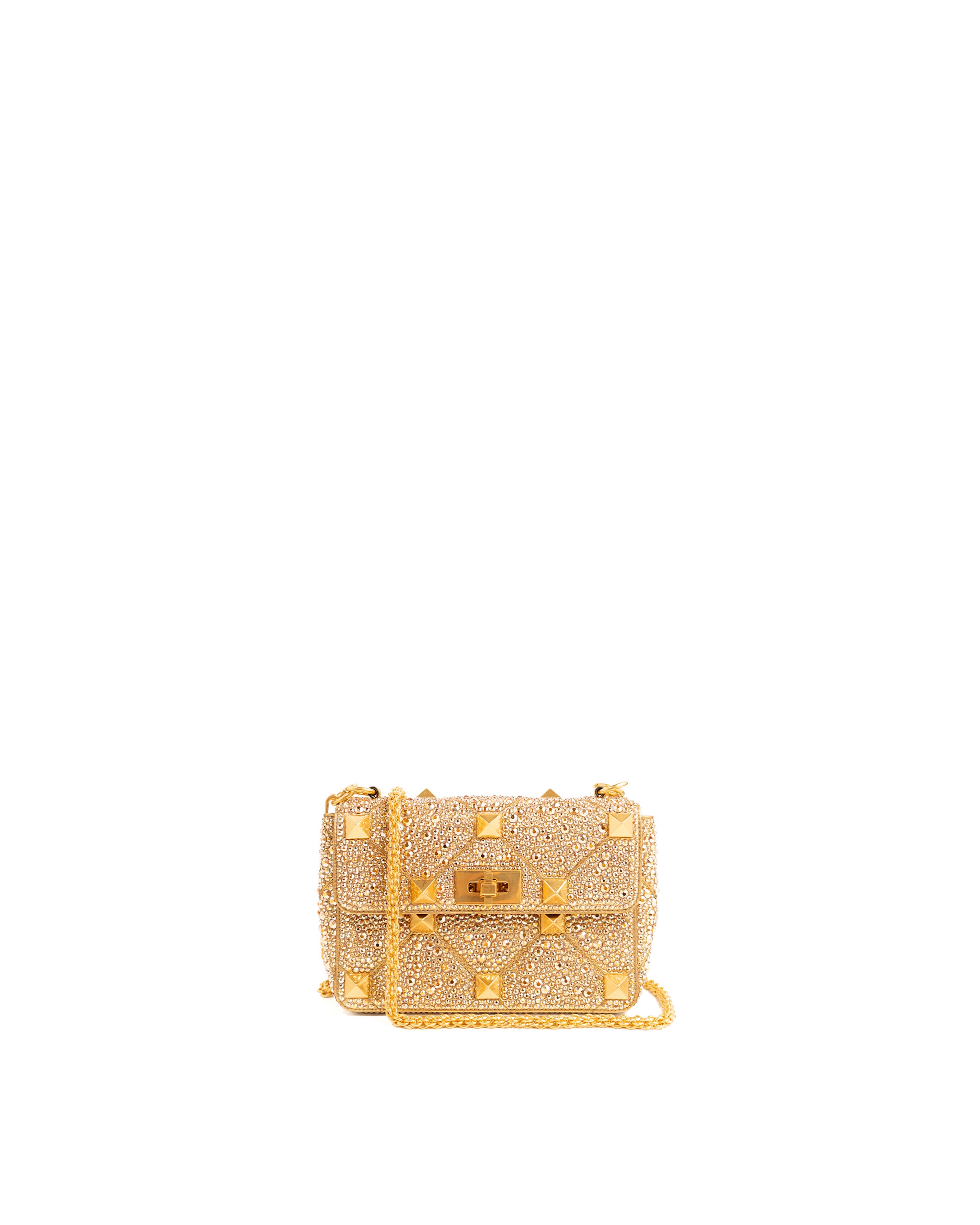 Valentino Garavani Borsa Roman Stud Crystal Oro usata autentica - Aurea Luxury Lab