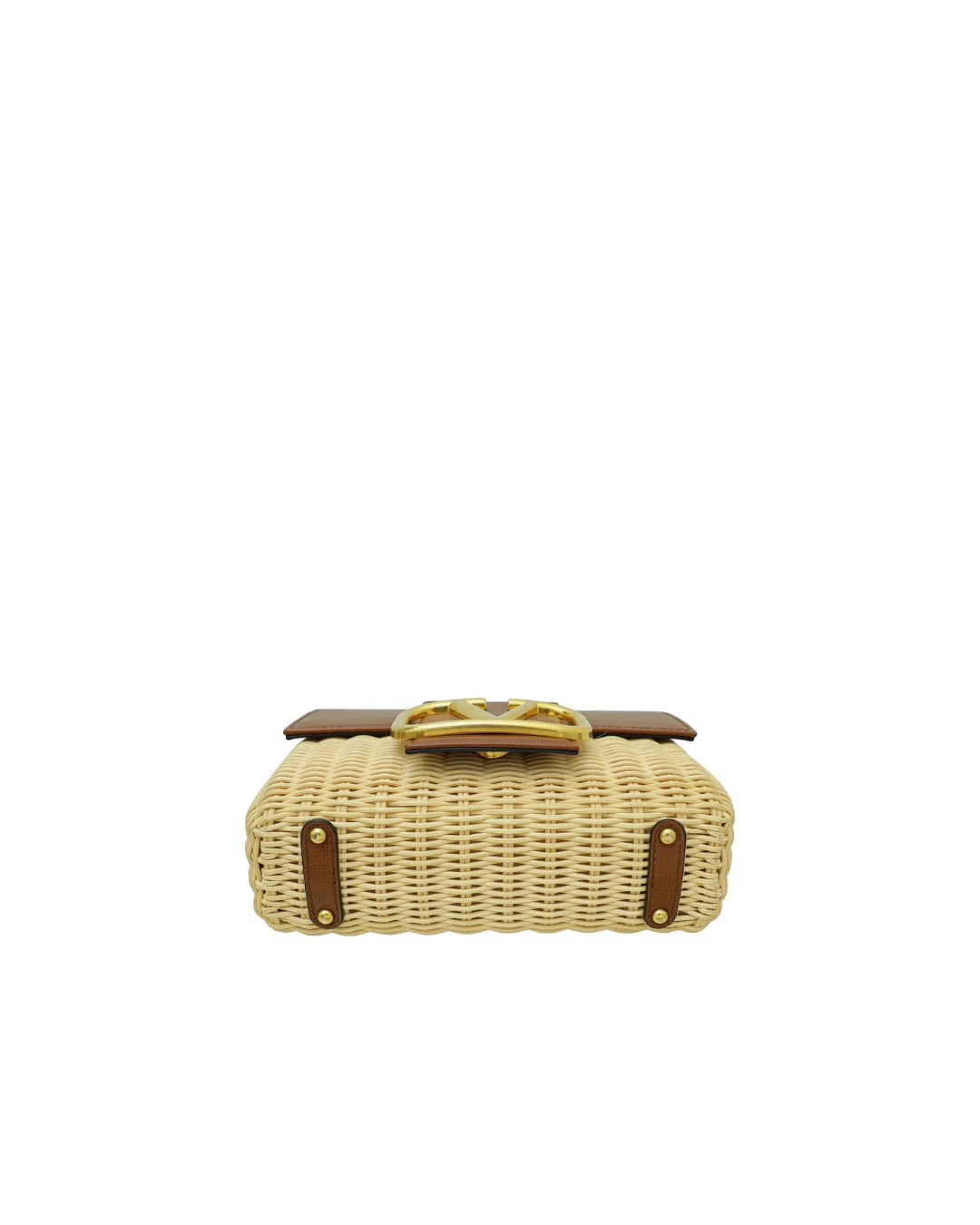 Valentino Garavani Borsa Stud Sign Rafia e Pelle Beige second hand luxury - Aurea Luxury Lab
