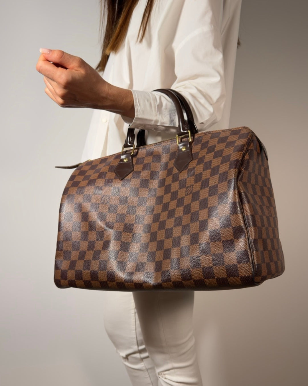Louis Vuitton Borsa Speedy 35 Tela Damier Ébène Marrone usata autentica - Aurea Luxury Lab