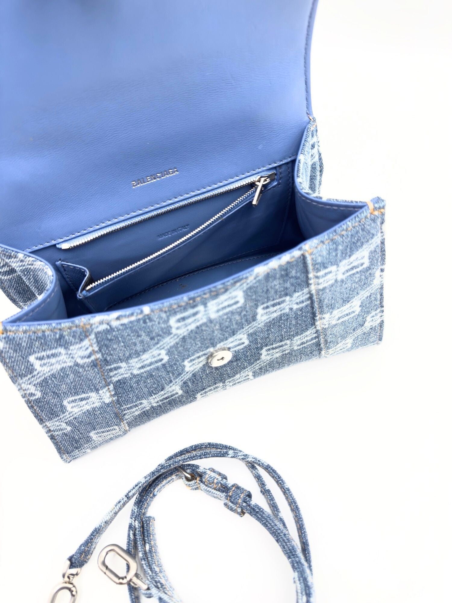 Balenciaga Borsa Hourglass Small  in Denim / Jeans Stampato