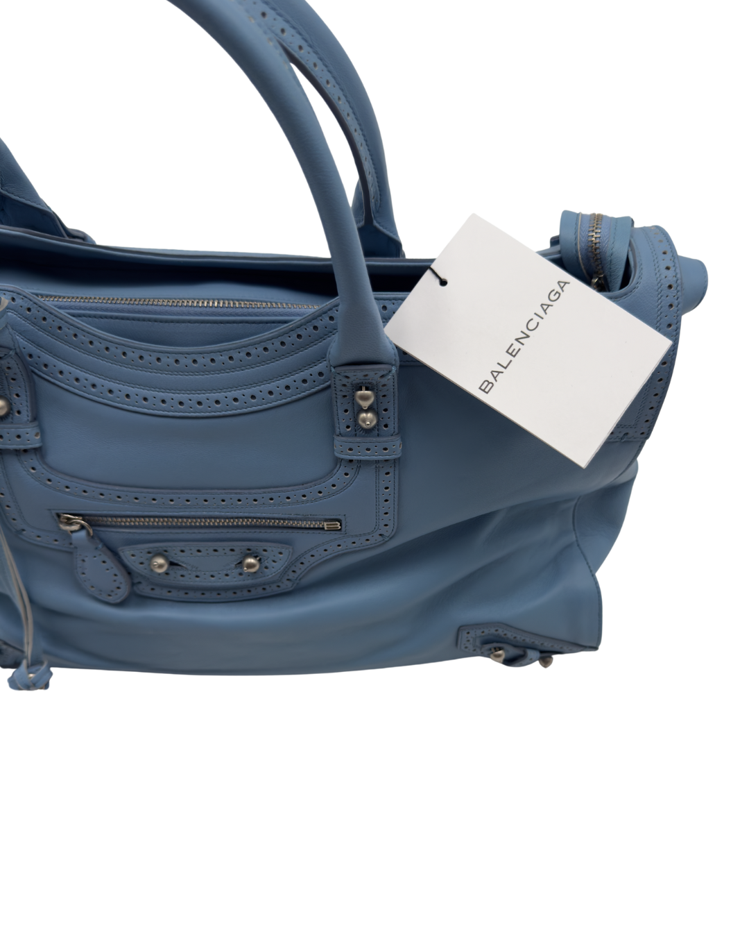 Balenciaga City media celeste nappa traforata
