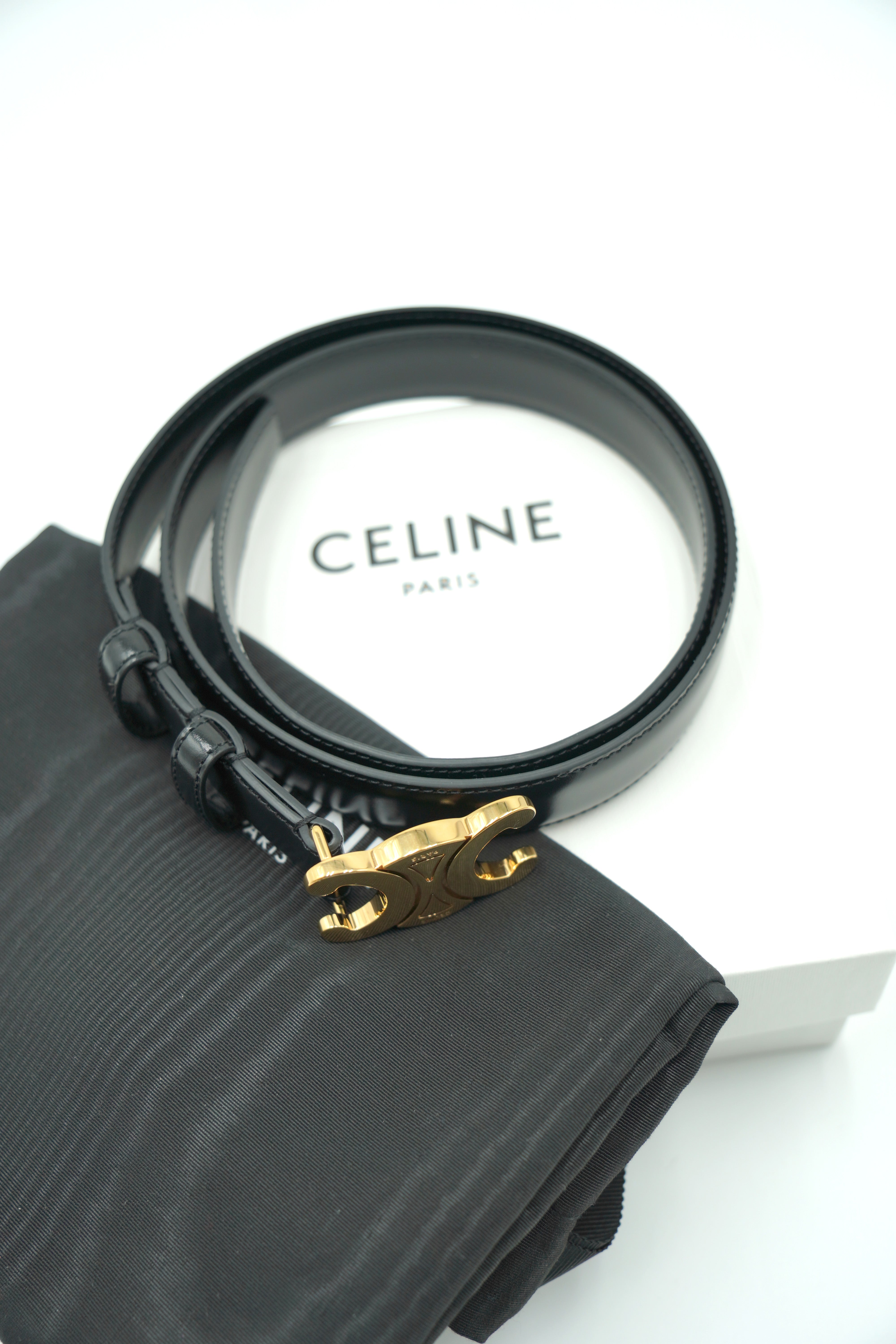 Celine Triomphe Black Leather Belt 80 cm - Used Authentic