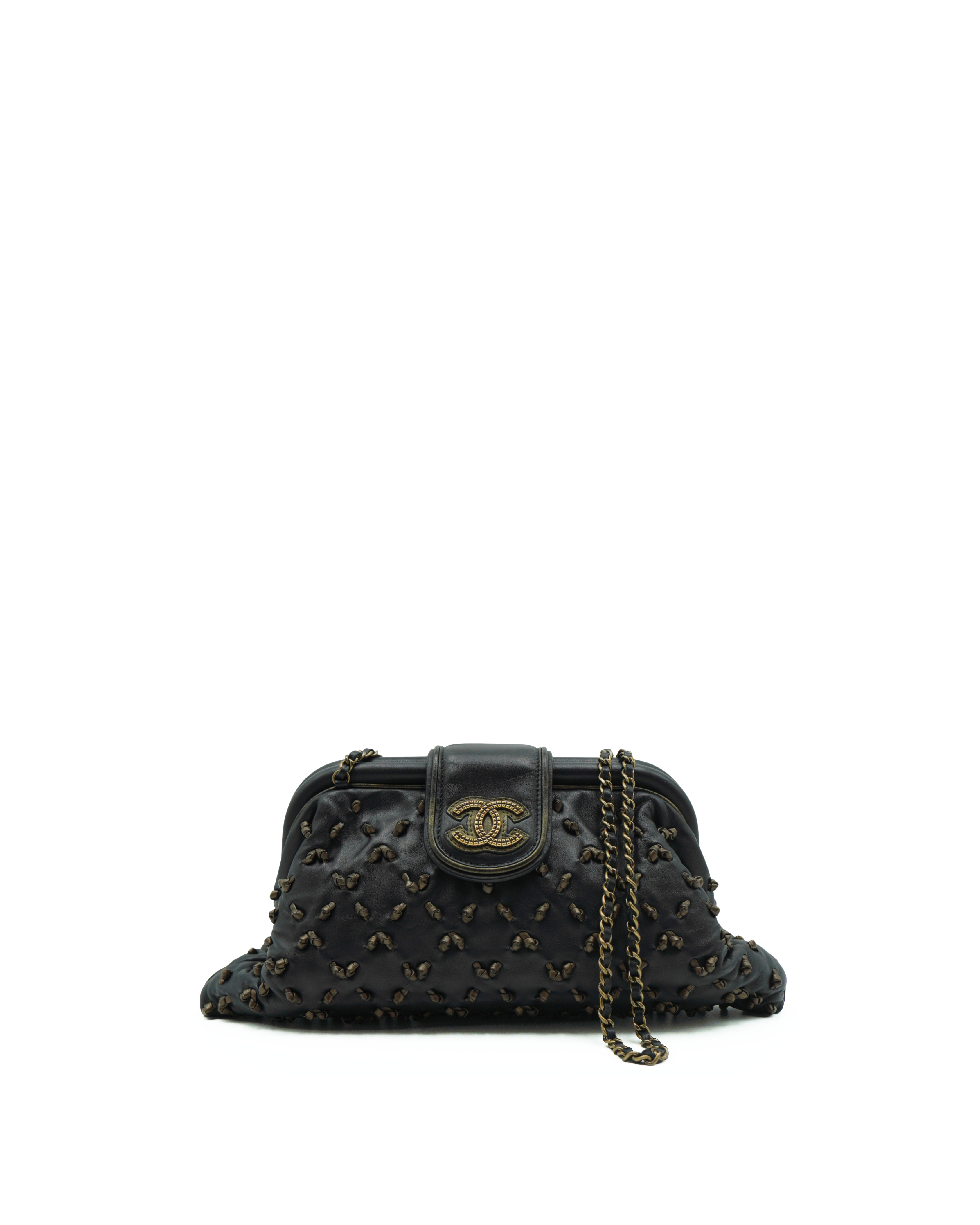 Chanel Borsa Clutch In Pelle Devorè Broccato Nera usata autentica - Aurea Luxury Lab