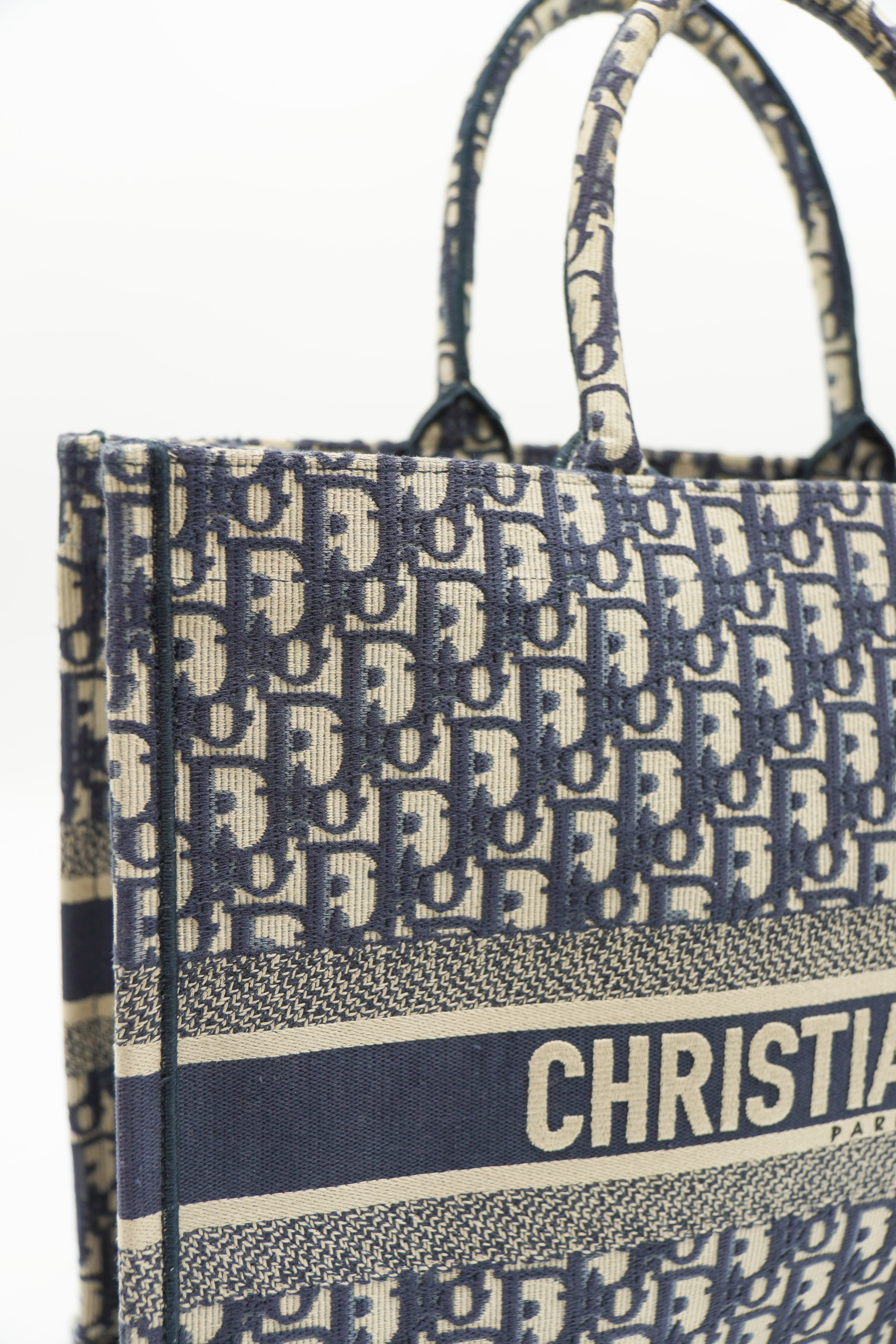 Christian Dior Borsa Book Tote Grande Oblique Ocra e Blu