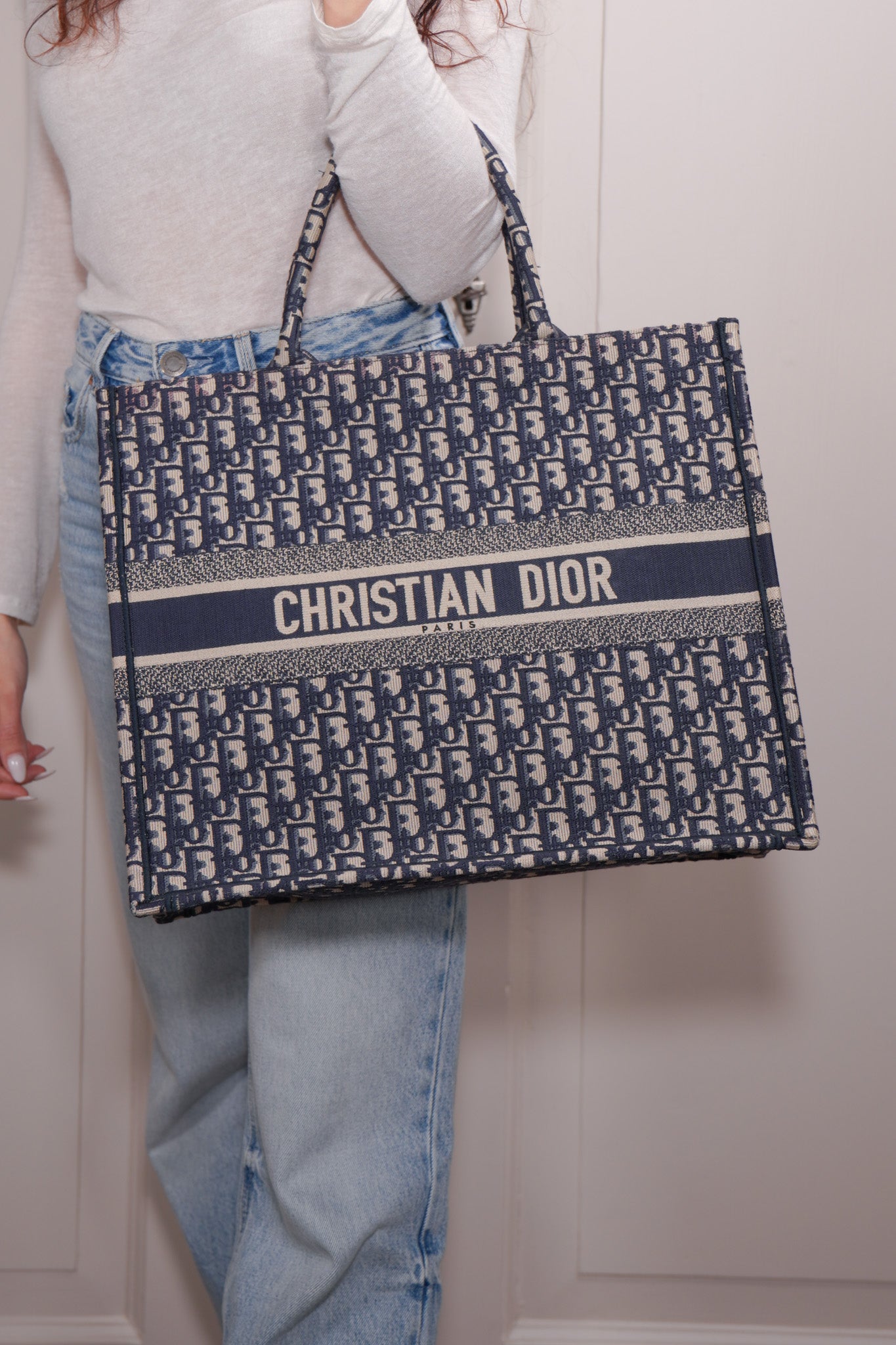 Christian Dior Borsa Book Tote Grande Oblique Ocra e Blu pre-owned autentica - Aurea Luxury Lab