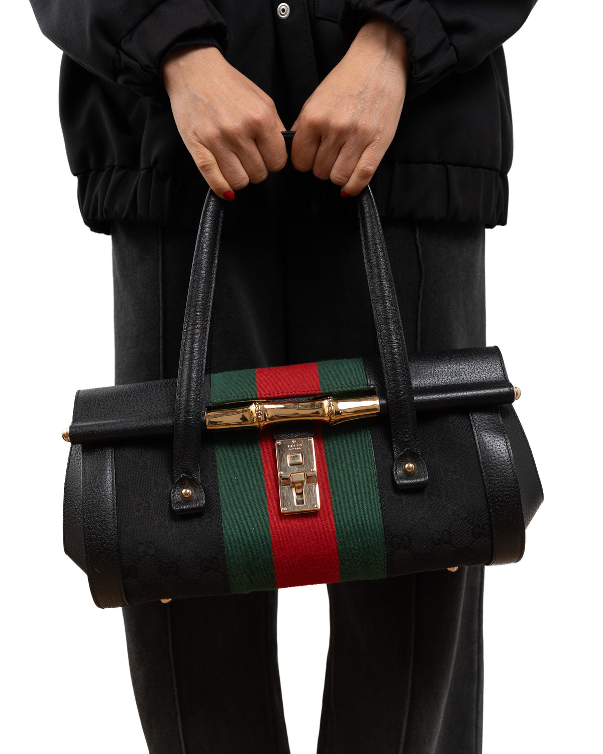 Gucci Borsa Bamboo Bullet Pelle Martellata Nera — Pre-owned Autentica