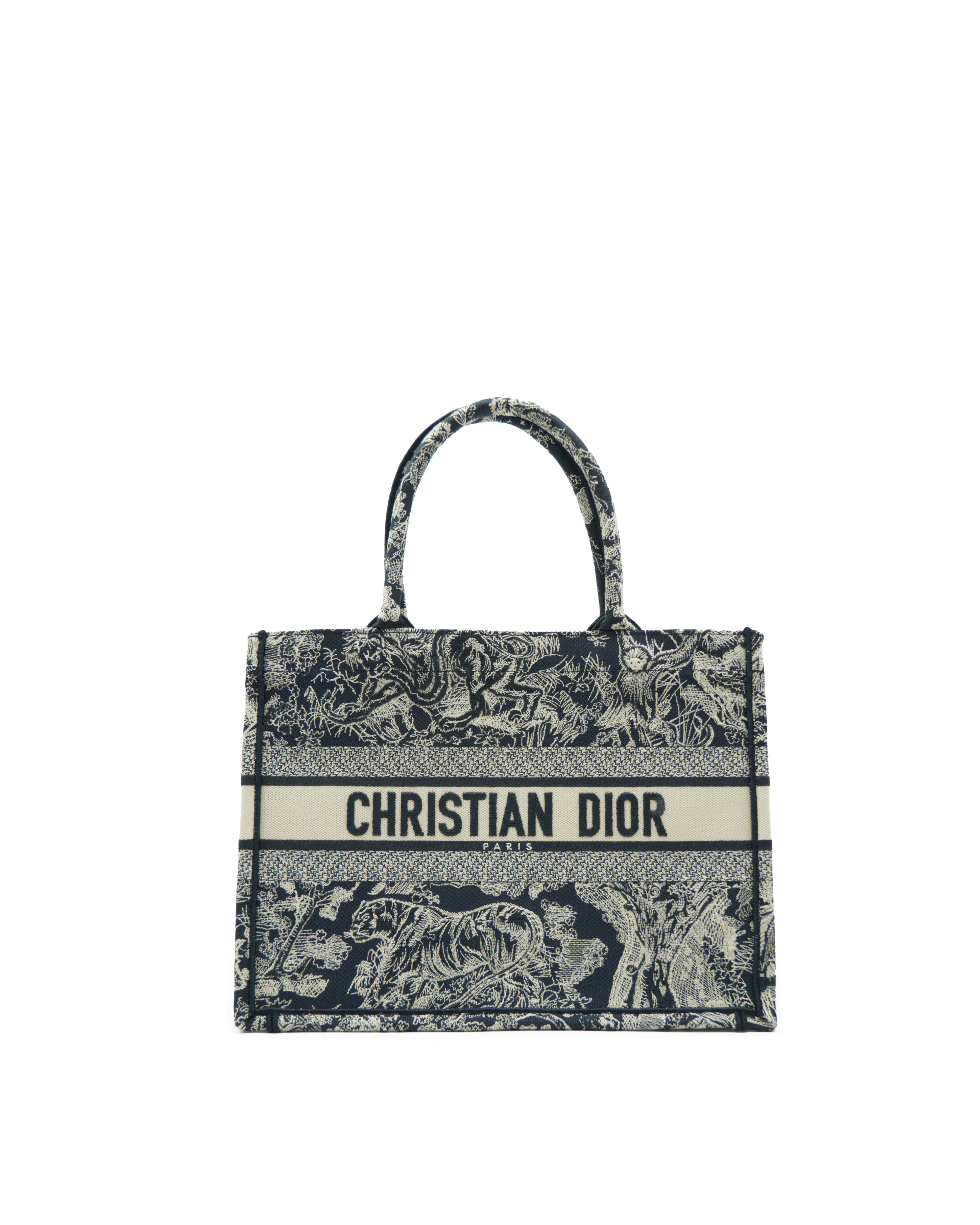 Dior Borsa Tote Book Medium  Embroidered Blue Ecru - Usato Autentico