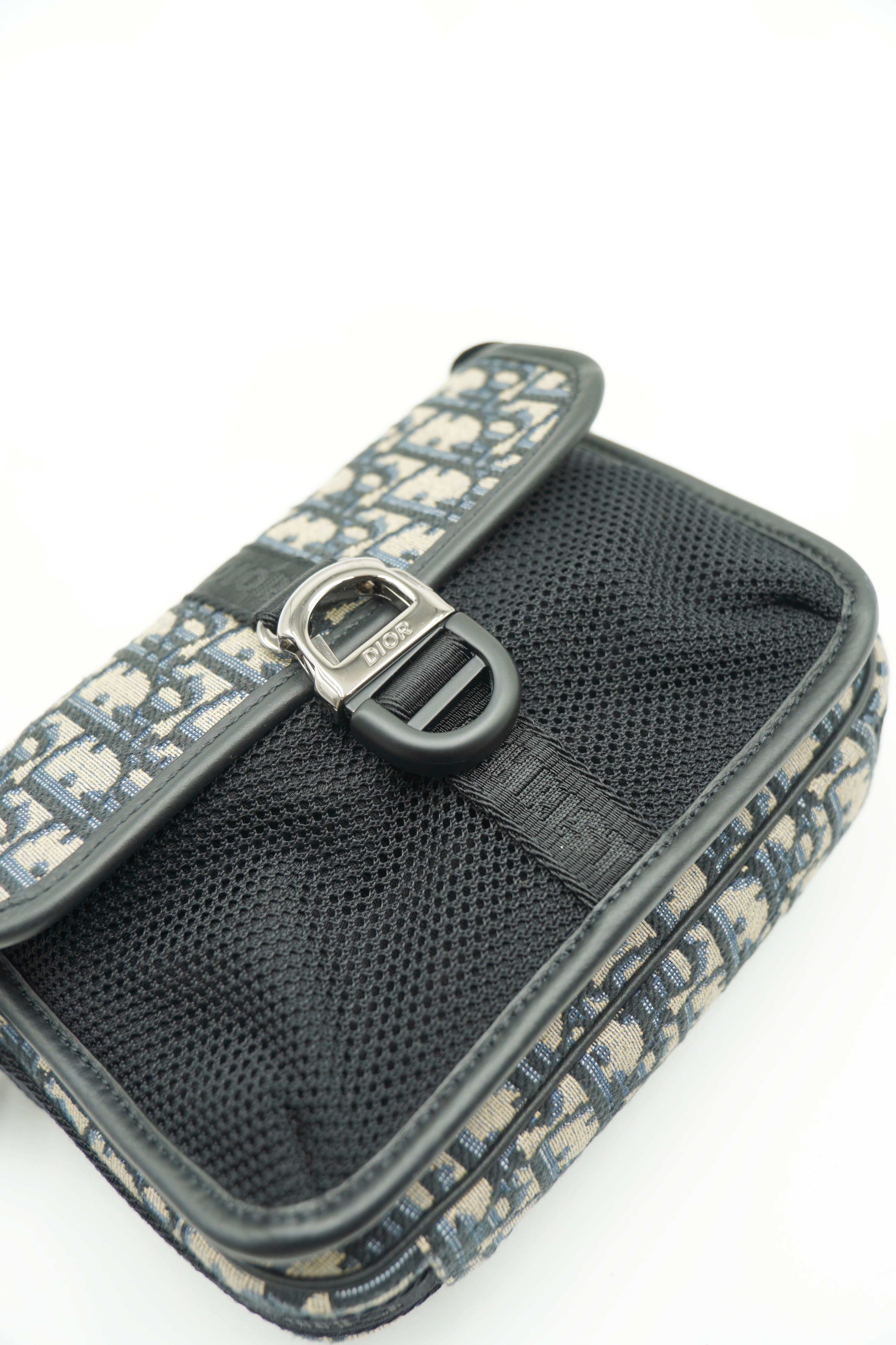 Dior Shoulder Bag 8 Monogram Oblique Blue Fabric and Black Leather