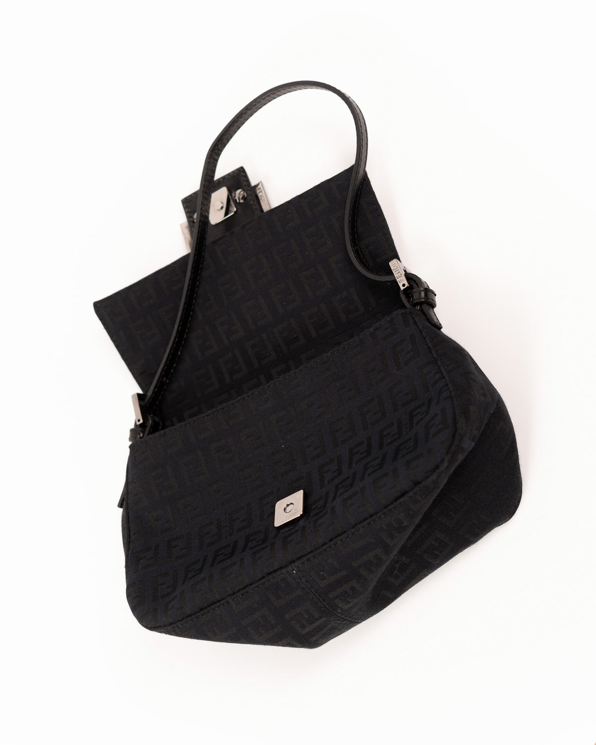 Fendi Borsa Mini Mamma Baguette Tela Zucchino Nera interno usata autentica - Aurea Luxury Lab